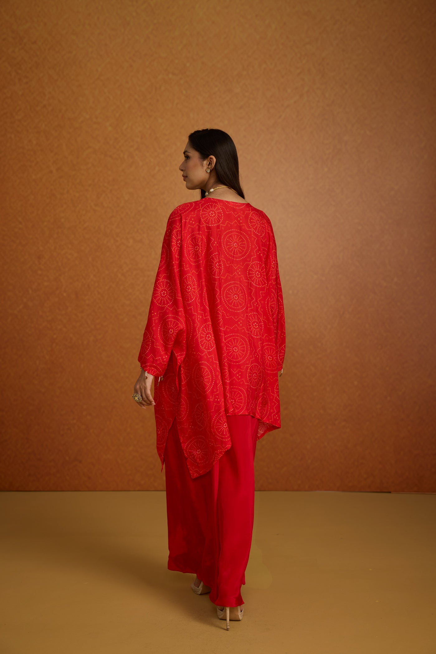Poppy Red Embellished Crepe Silk Kaftan Set