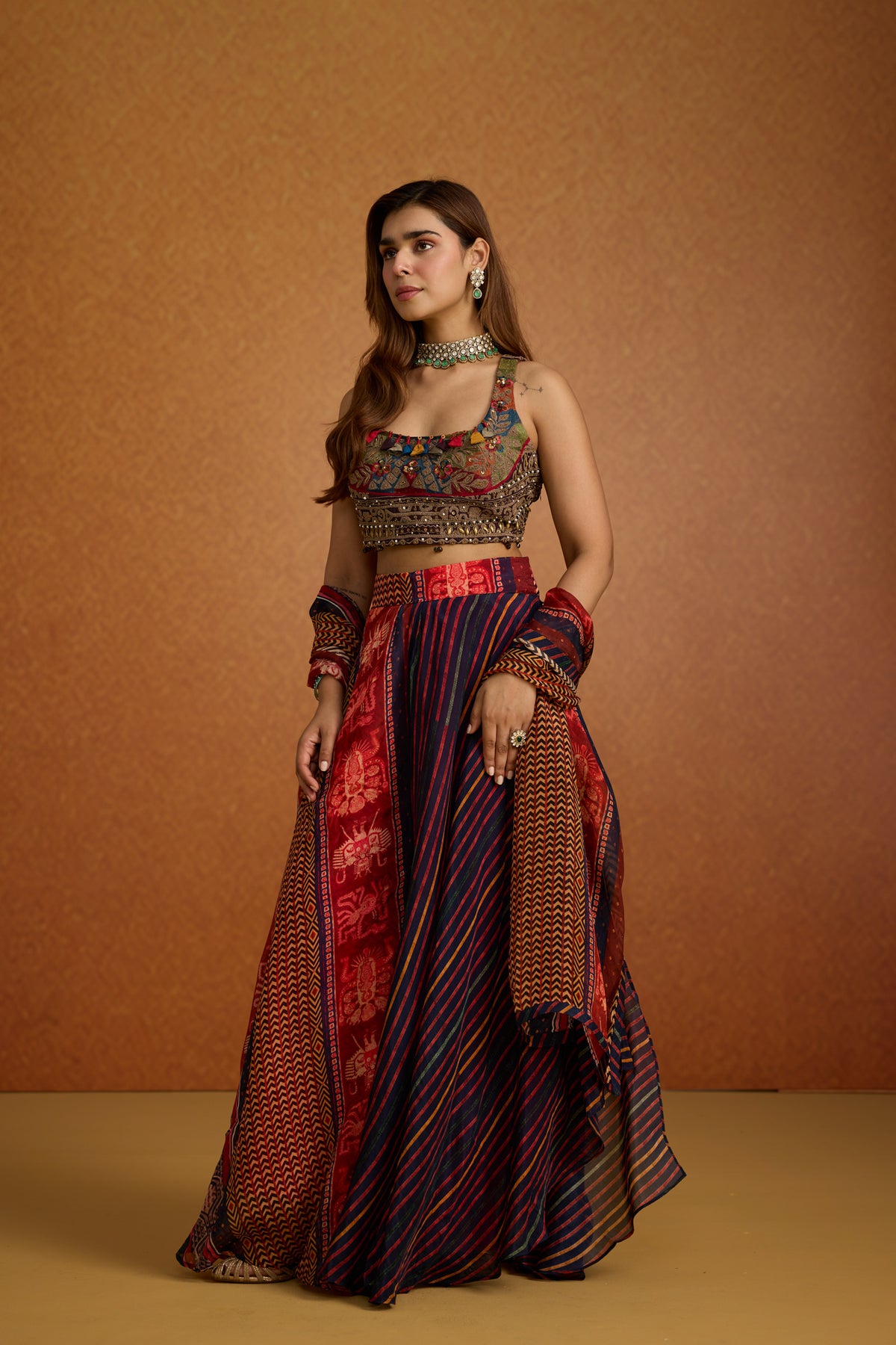 Boho Chic Printed Georgette Skirt Set