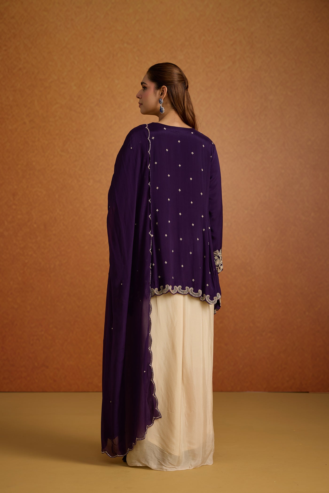Royal Plum Embellished Crepe Silk Skirt Set