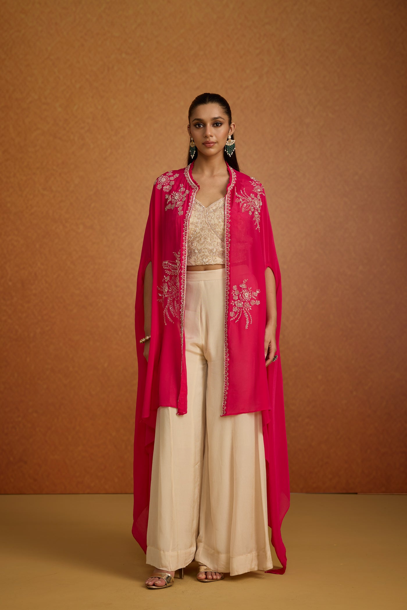 Rani Pink Embellished Crepe Silk Kaftan Set