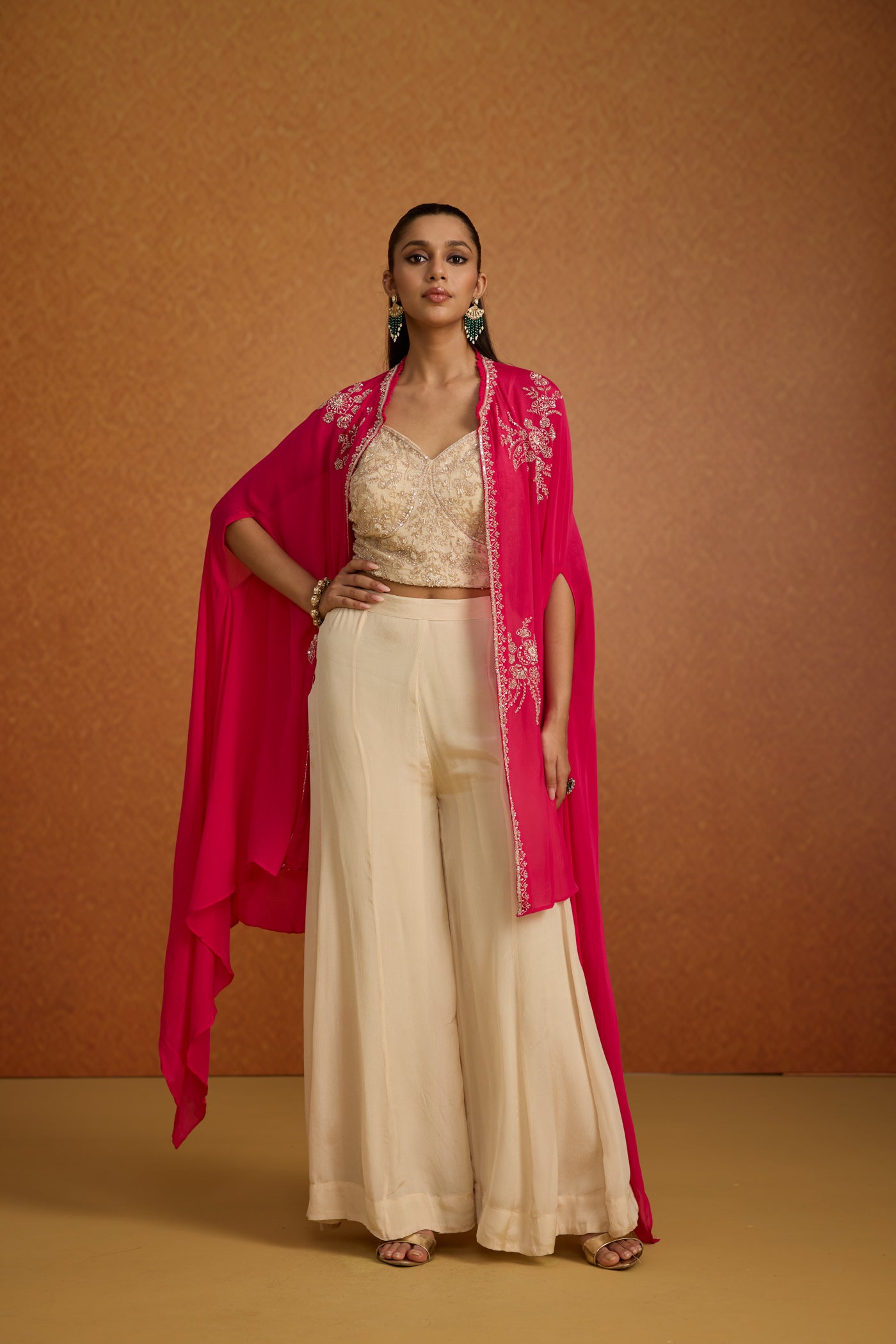 Rani Pink Embellished Crepe Silk Kaftan Set