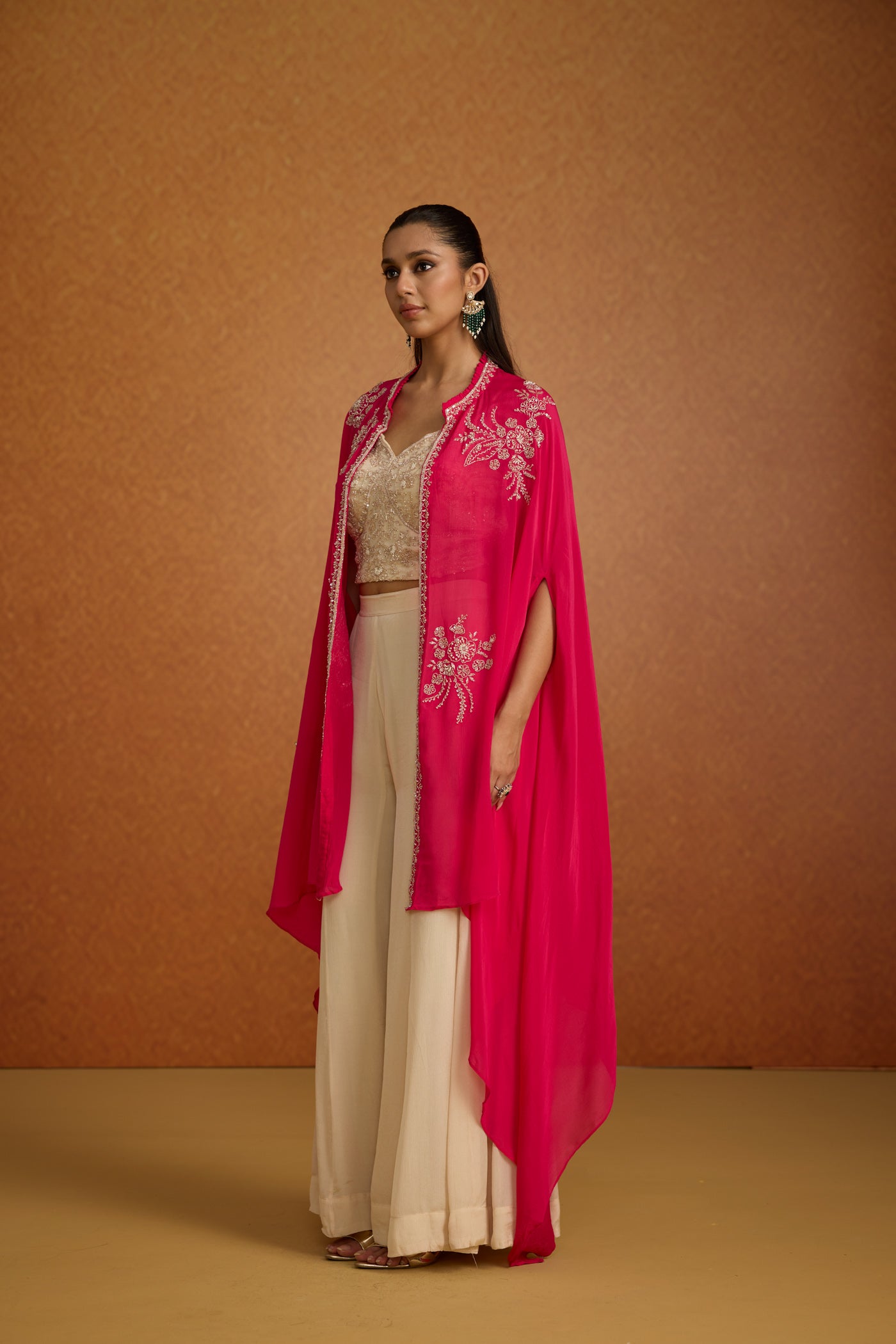 Rani Pink Embellished Crepe Silk Kaftan Set