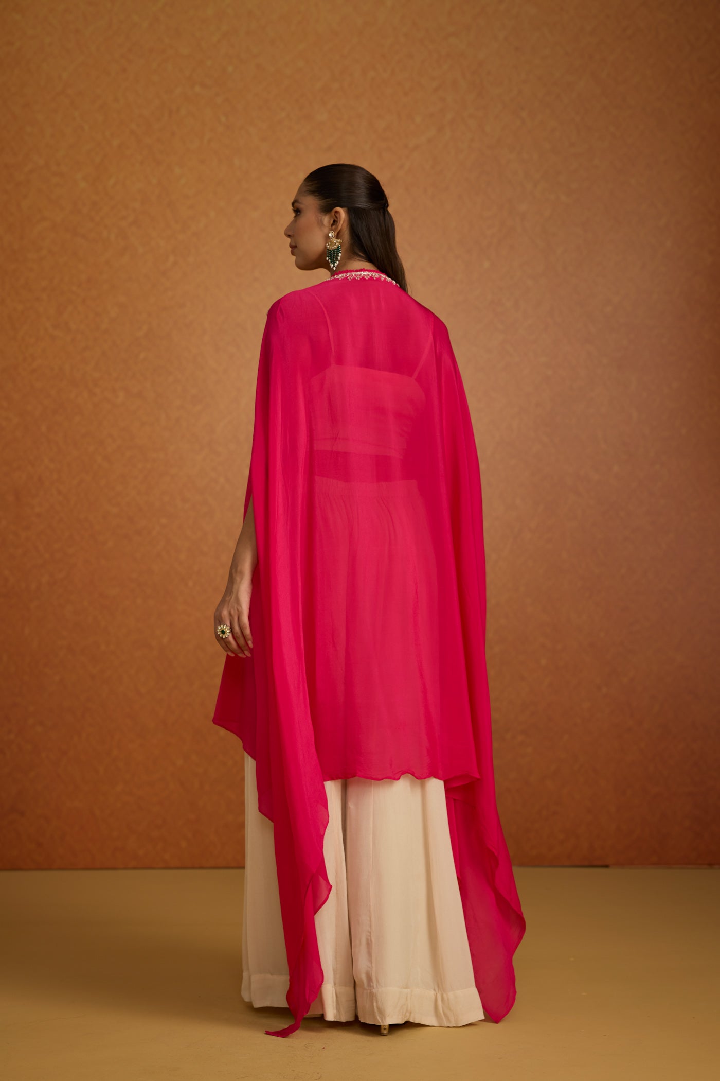 Rani Pink Embellished Crepe Silk Kaftan Set
