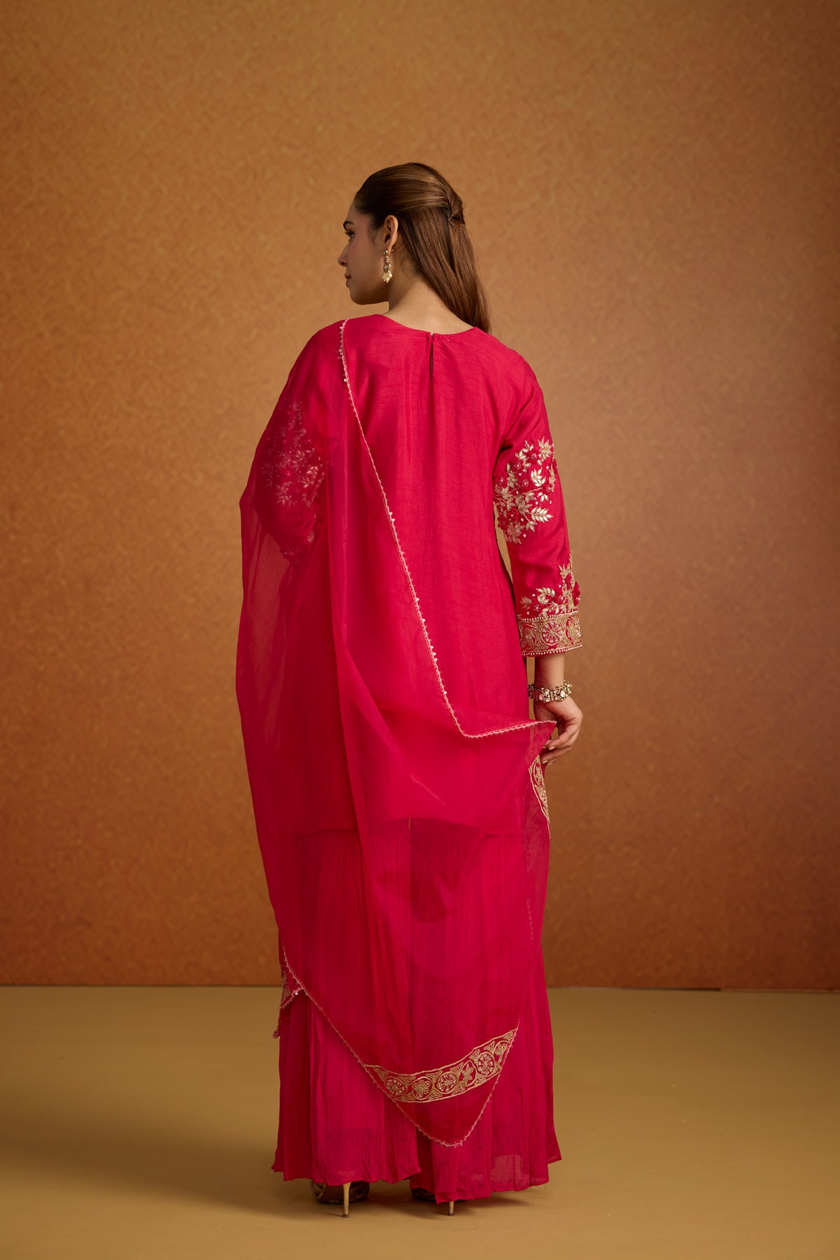Rani Pink Embellished Permium Silk Sharara Set
