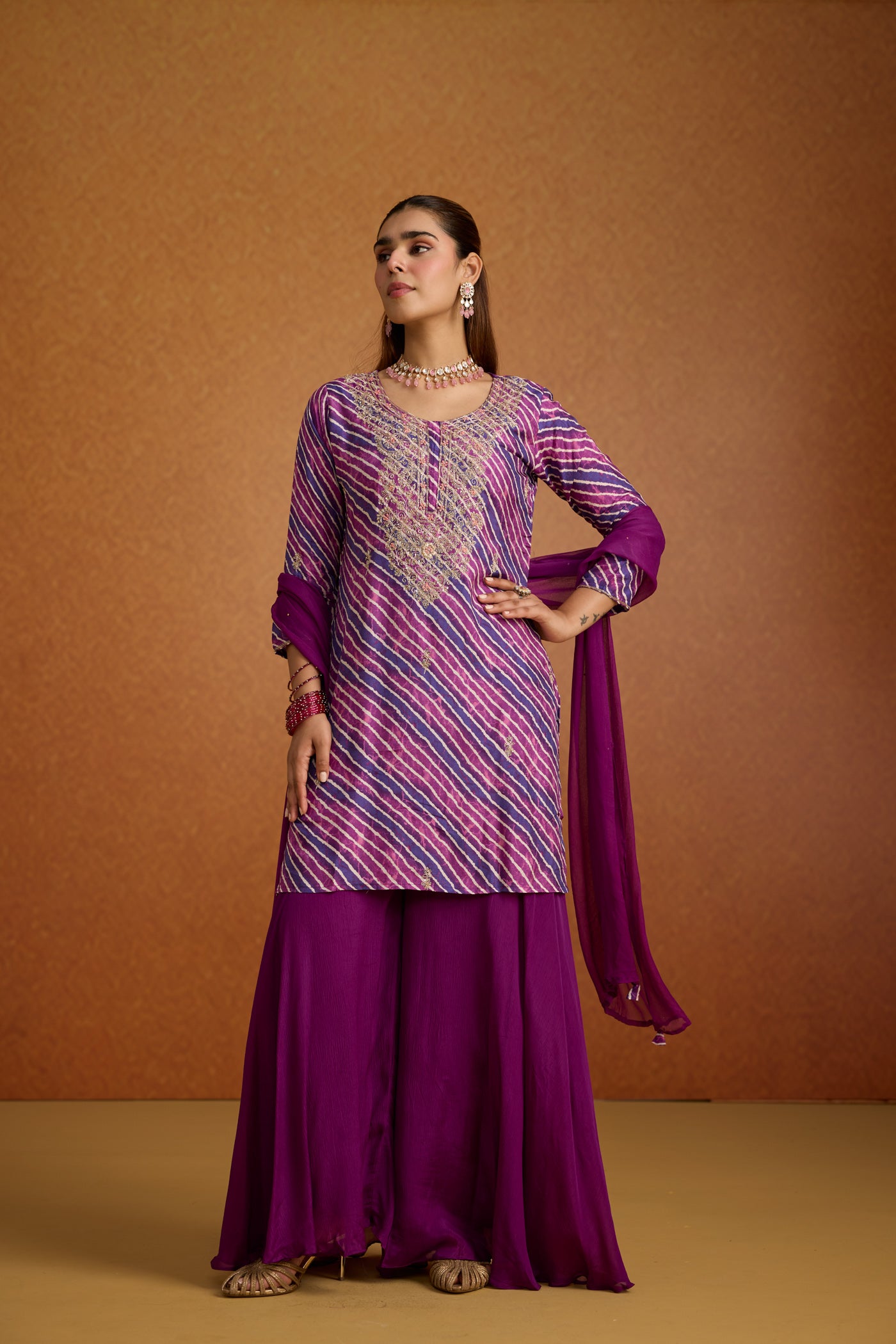 Noble Purple Embellished Crepe Silk Palazzo Set