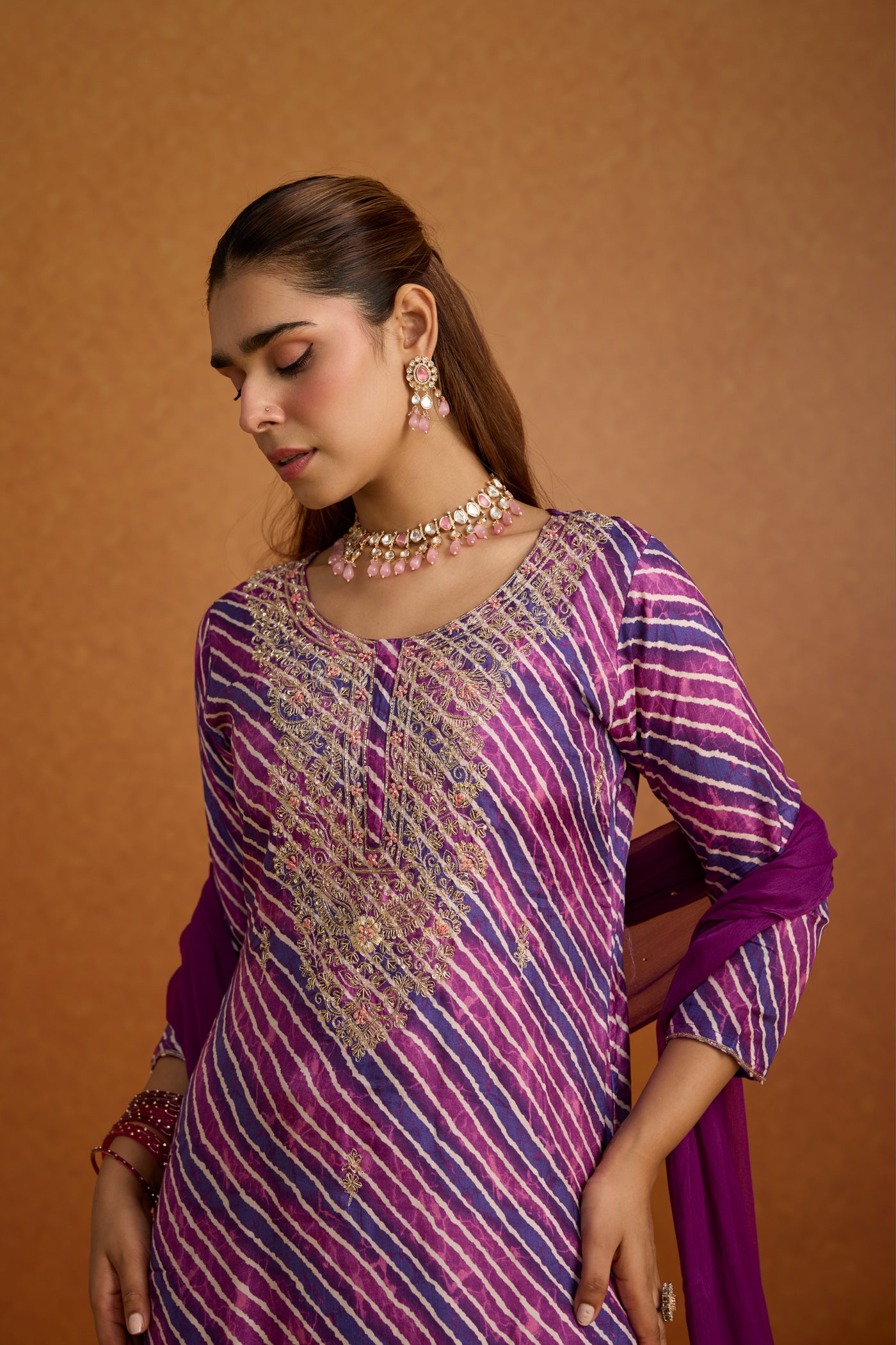 Noble Purple Embellished Crepe Silk Palazzo Set