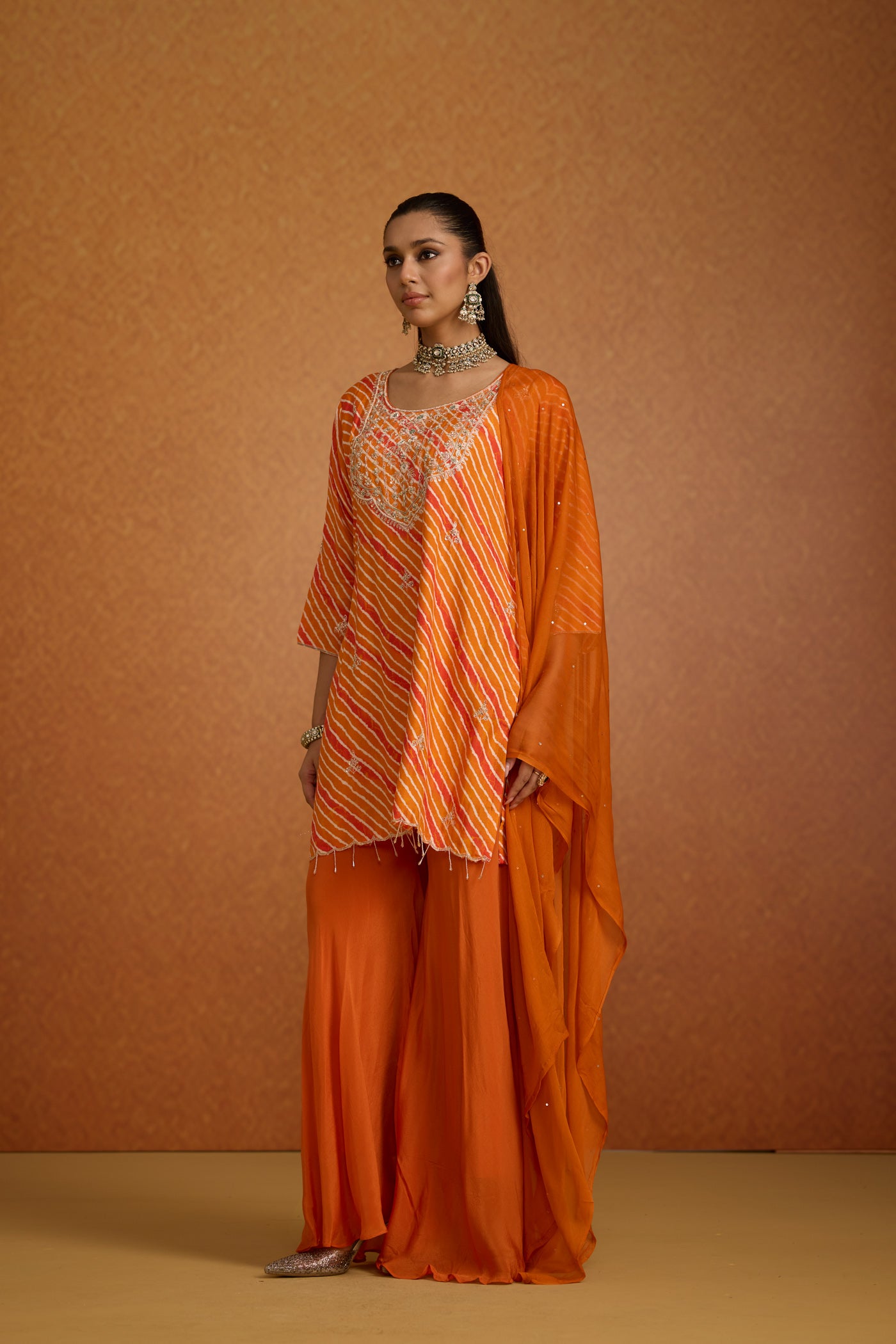 Citrus Embellished Leheriya Crepe Silk Palazzo Set