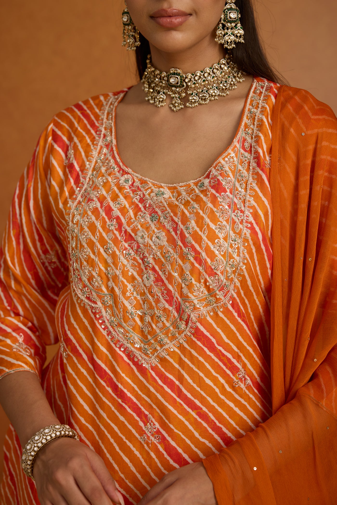 Citrus Embellished Leheriya Crepe Silk Palazzo Set