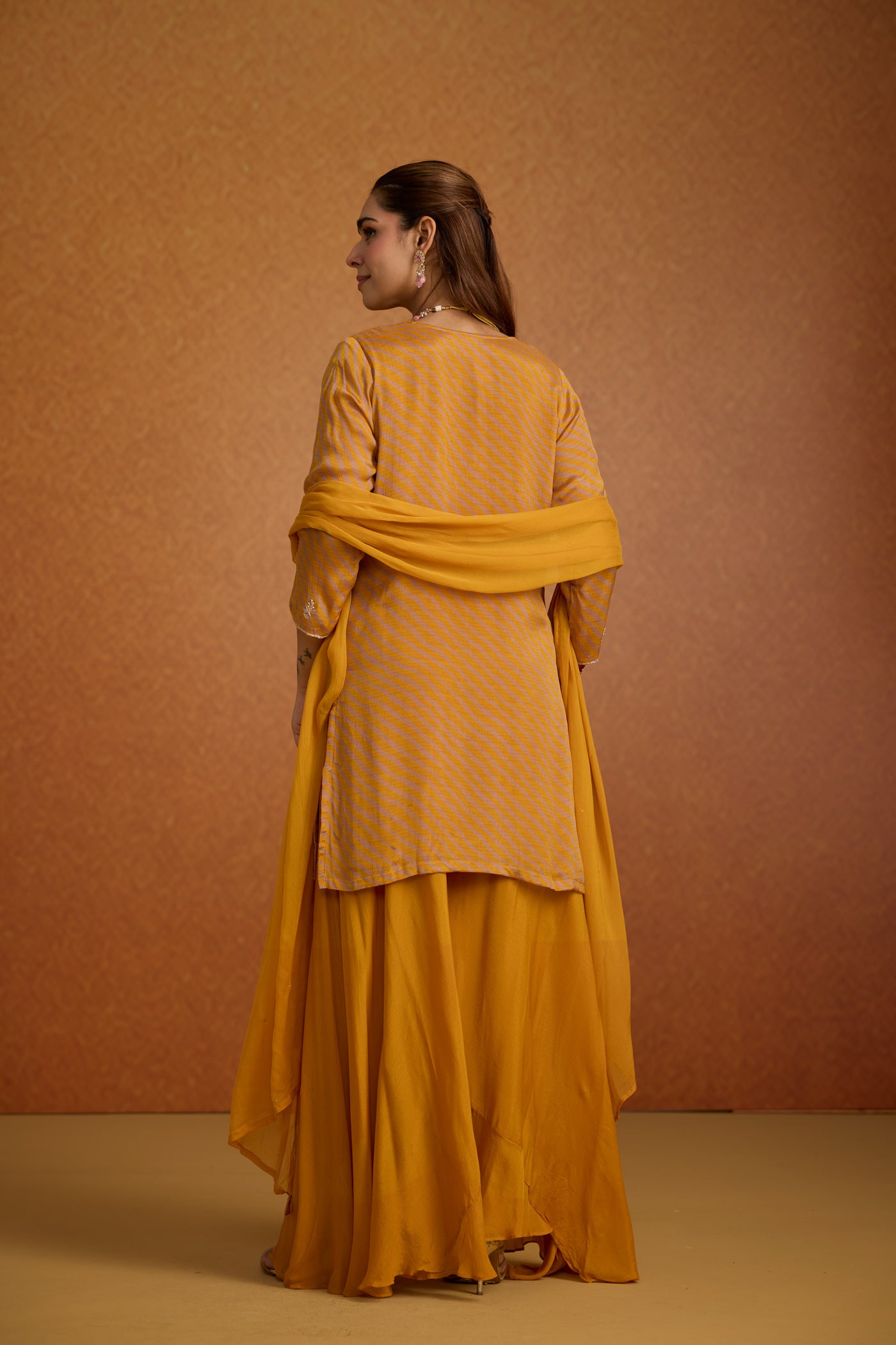 Muted Mustard Embellished Crepe Silk Palazzo Set