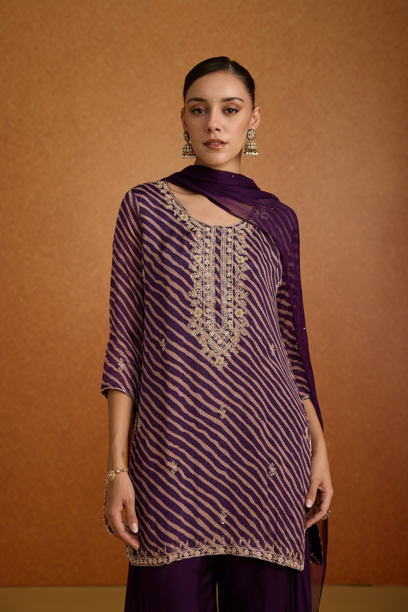 Majestic Purple Embellished Crepe Silk Palazzo Set