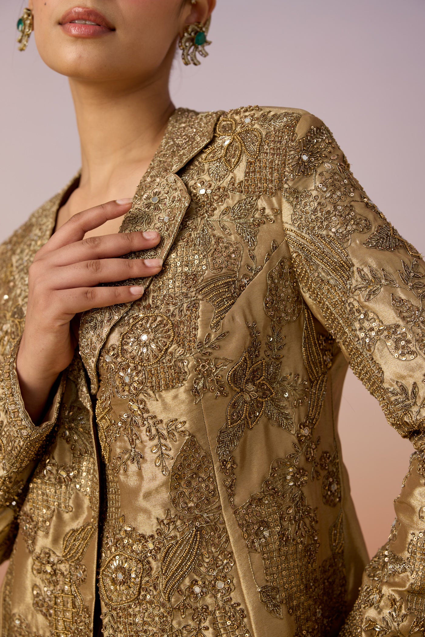 Gold Chique Embellished Shimmer Tissue Skirt Set