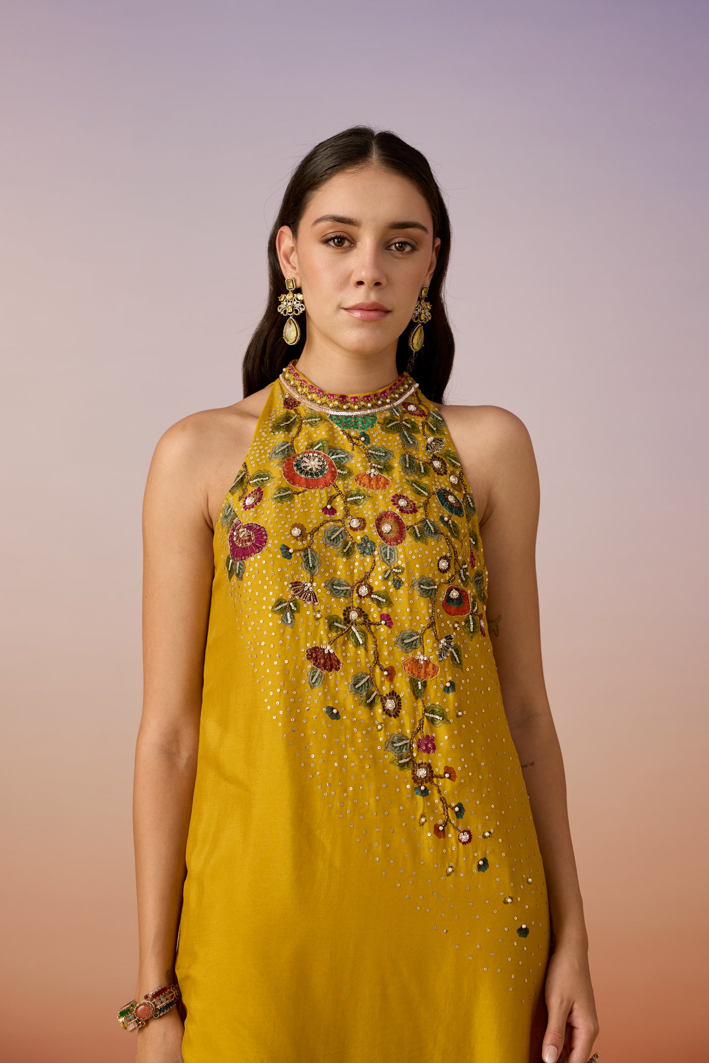 Amber Yellow Embellished Premium Silk Kurta Set