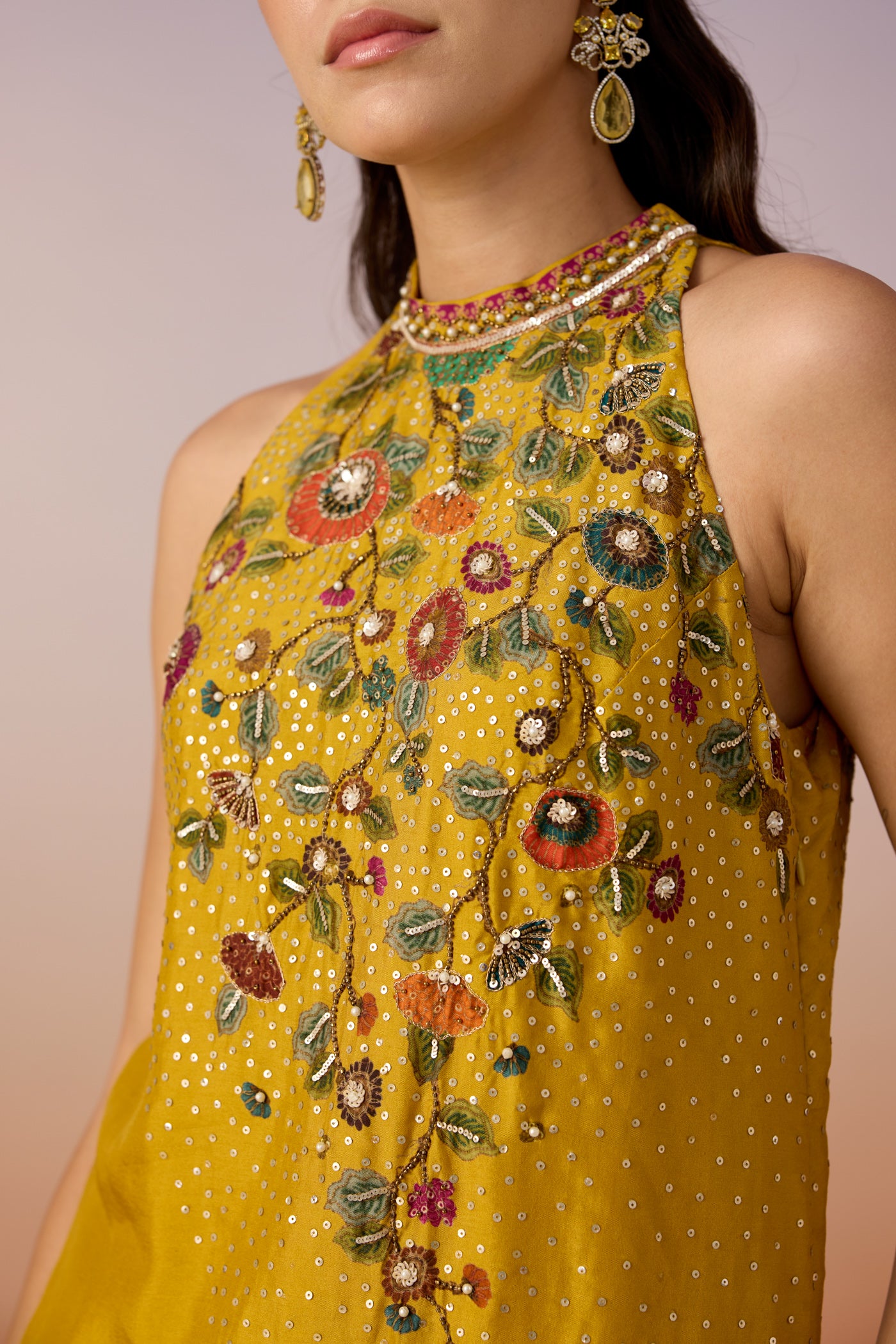 Amber Yellow Embellished Premium Silk Kurta Set