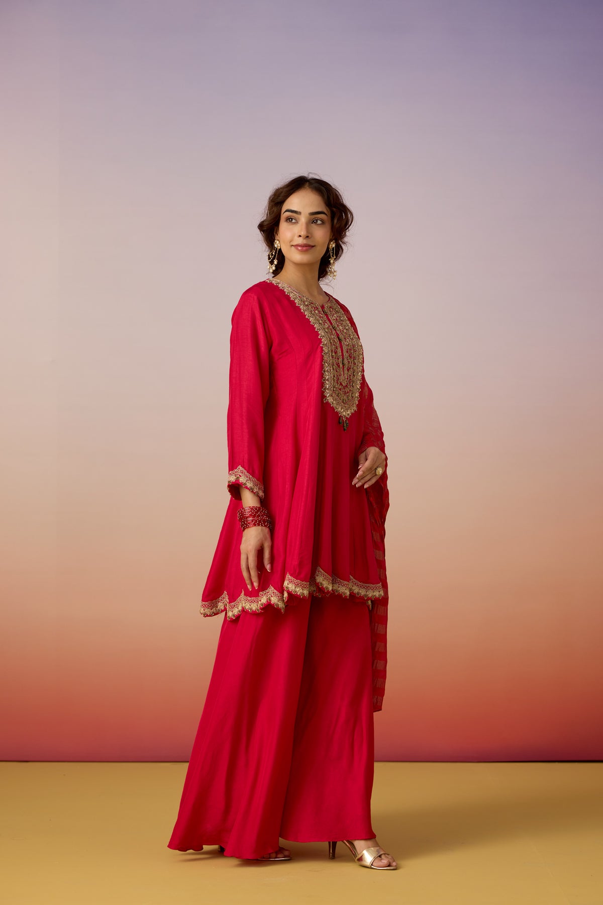 Fuchsia Grace Embellished Premium Silk Palazzo Set