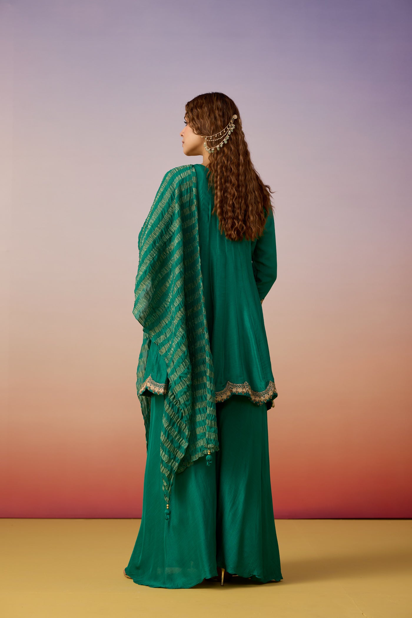 Emerald Grace Embellished Premium Silk Palazzo Set