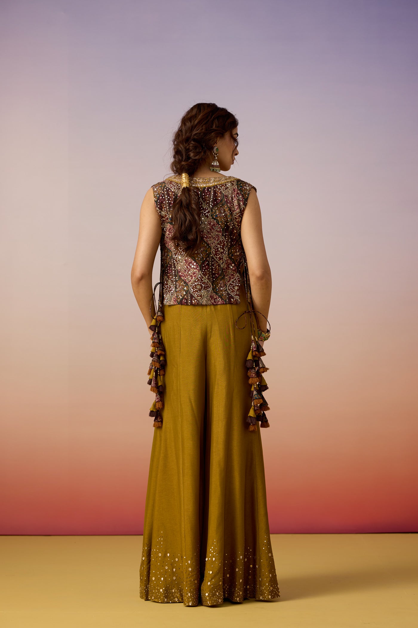 Olive Green Embellished Premium Silk Palazzo Set
