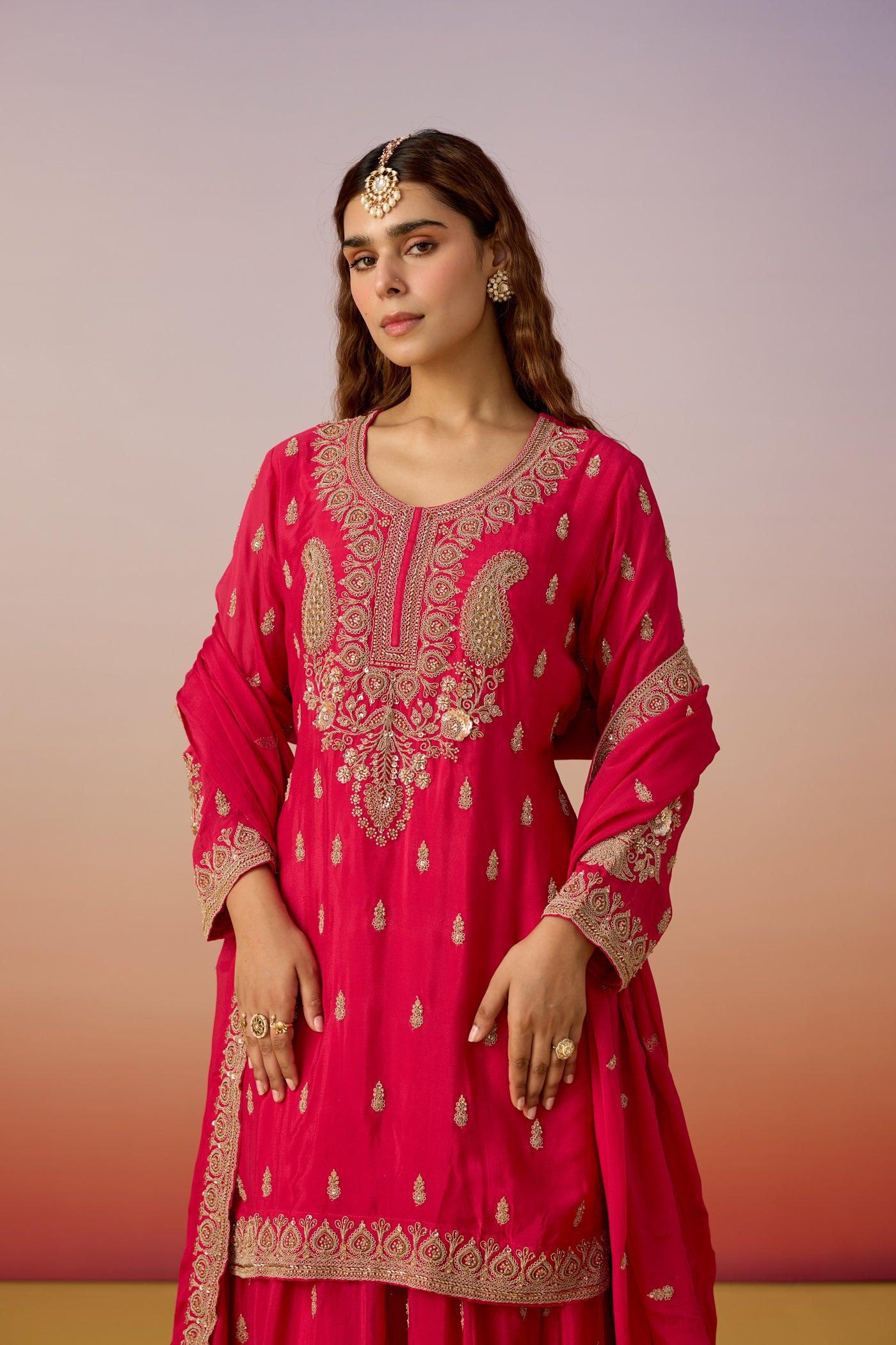 Rani Pink Embellished Chinon Silk Sharara Set