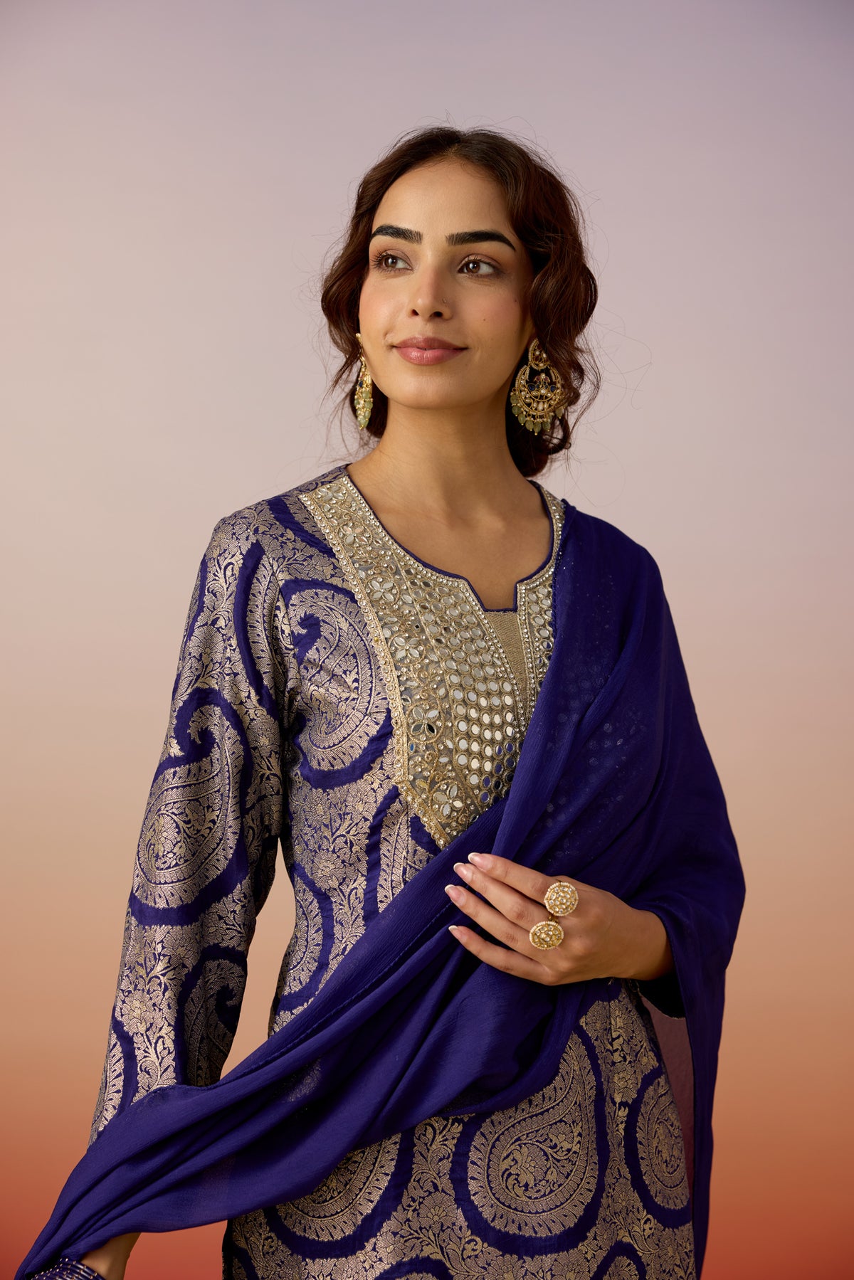 Royal Blue Embellished Brocade Silk Palazzo Set