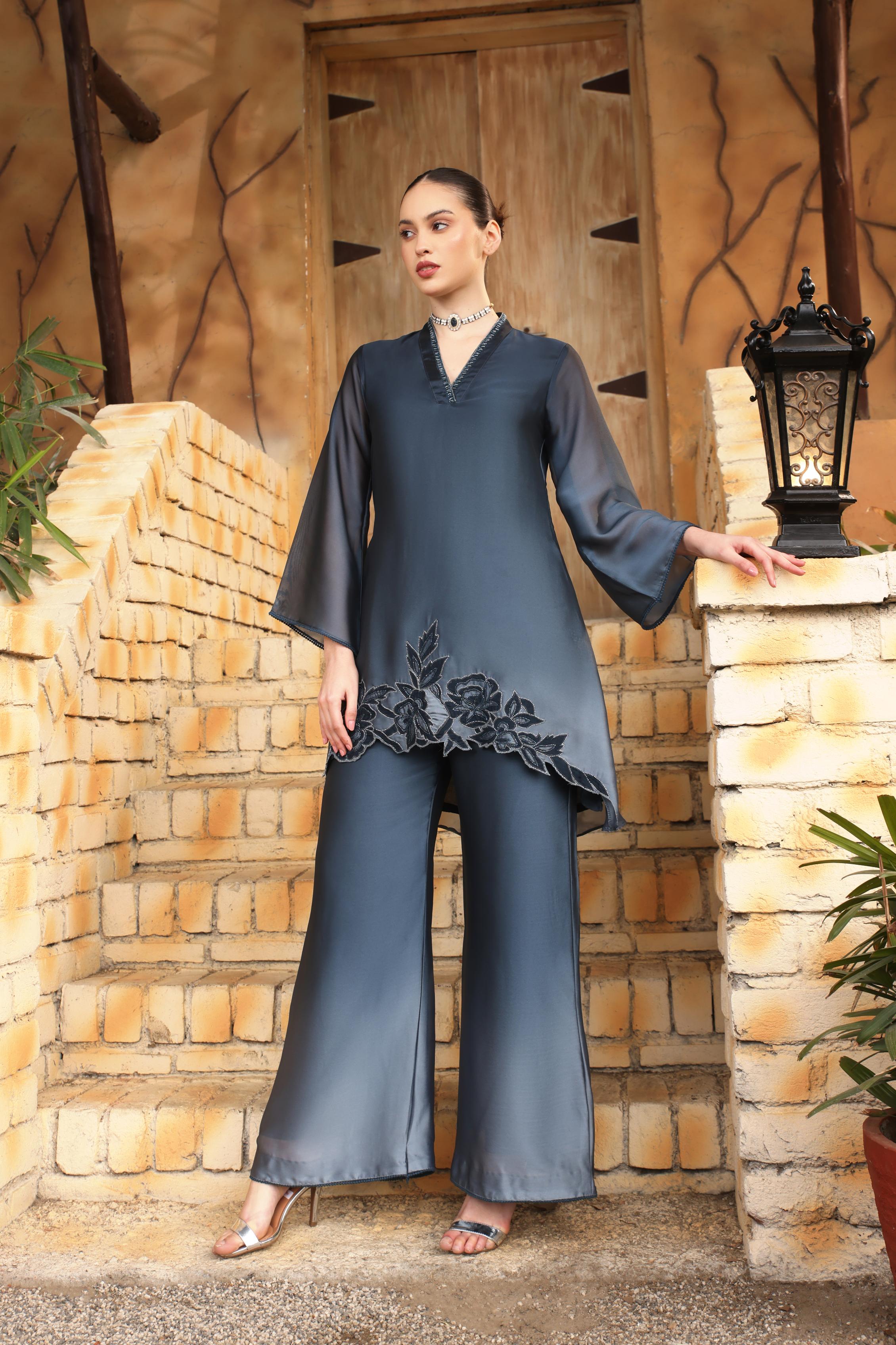 Incredible Blue Georgette Silk Palazzo Set