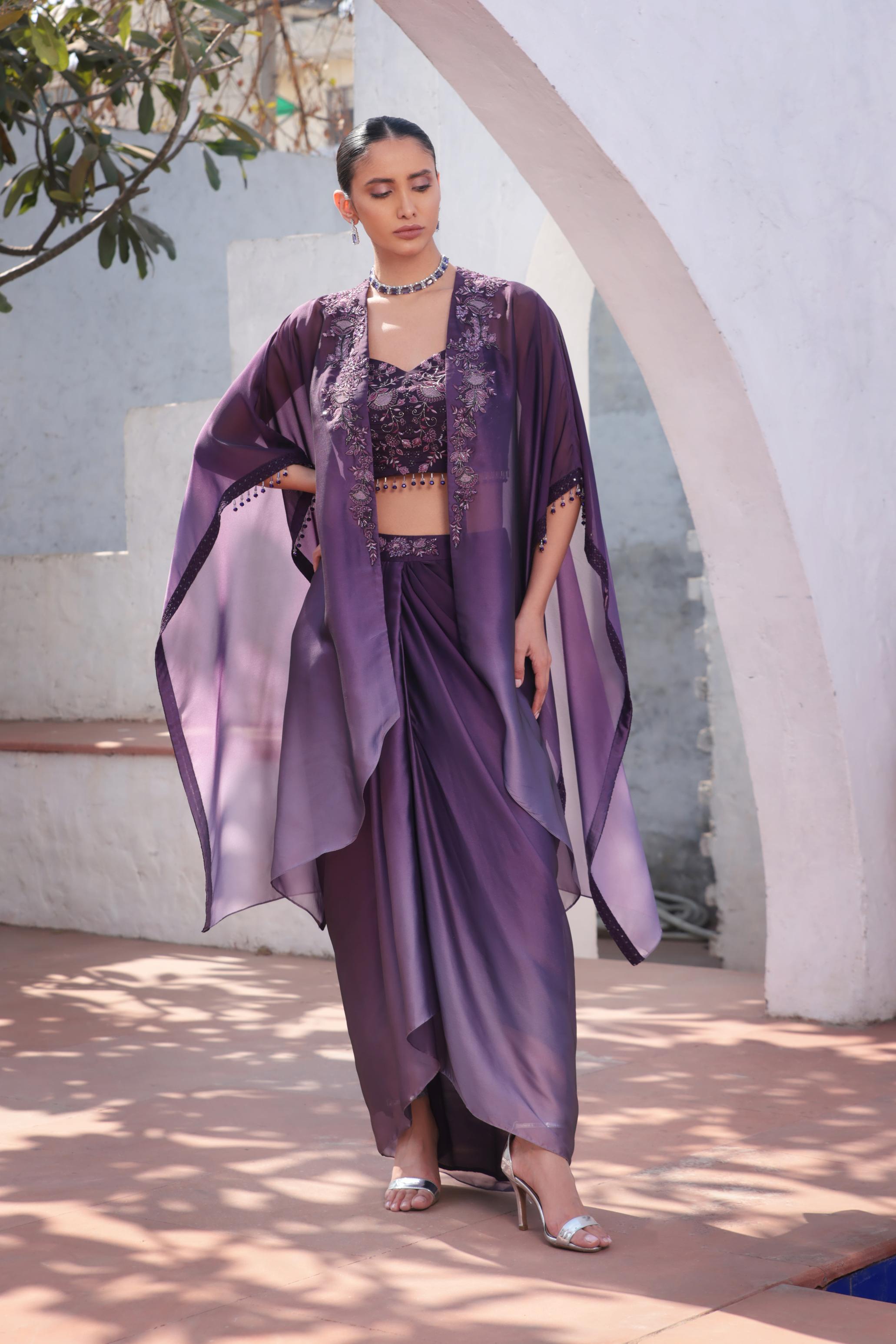 Purple Era Ombre-Dyed Premium Silk Cape Set