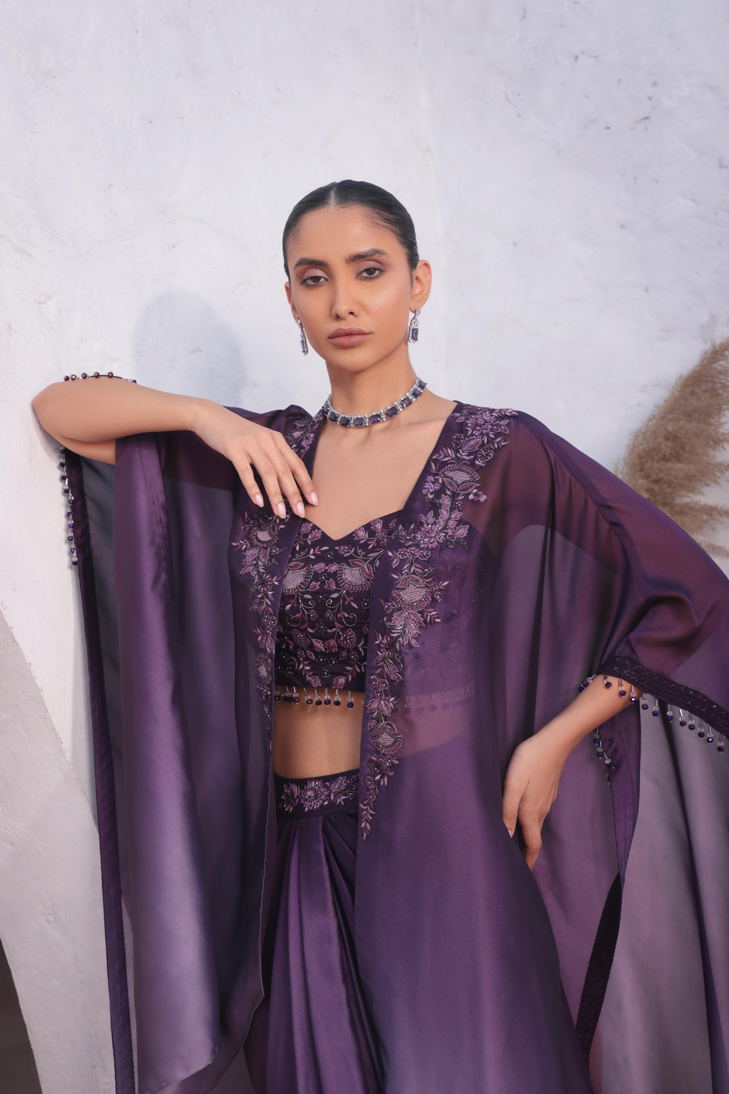 Purple Era Ombre-Dyed Premium Silk Cape Set
