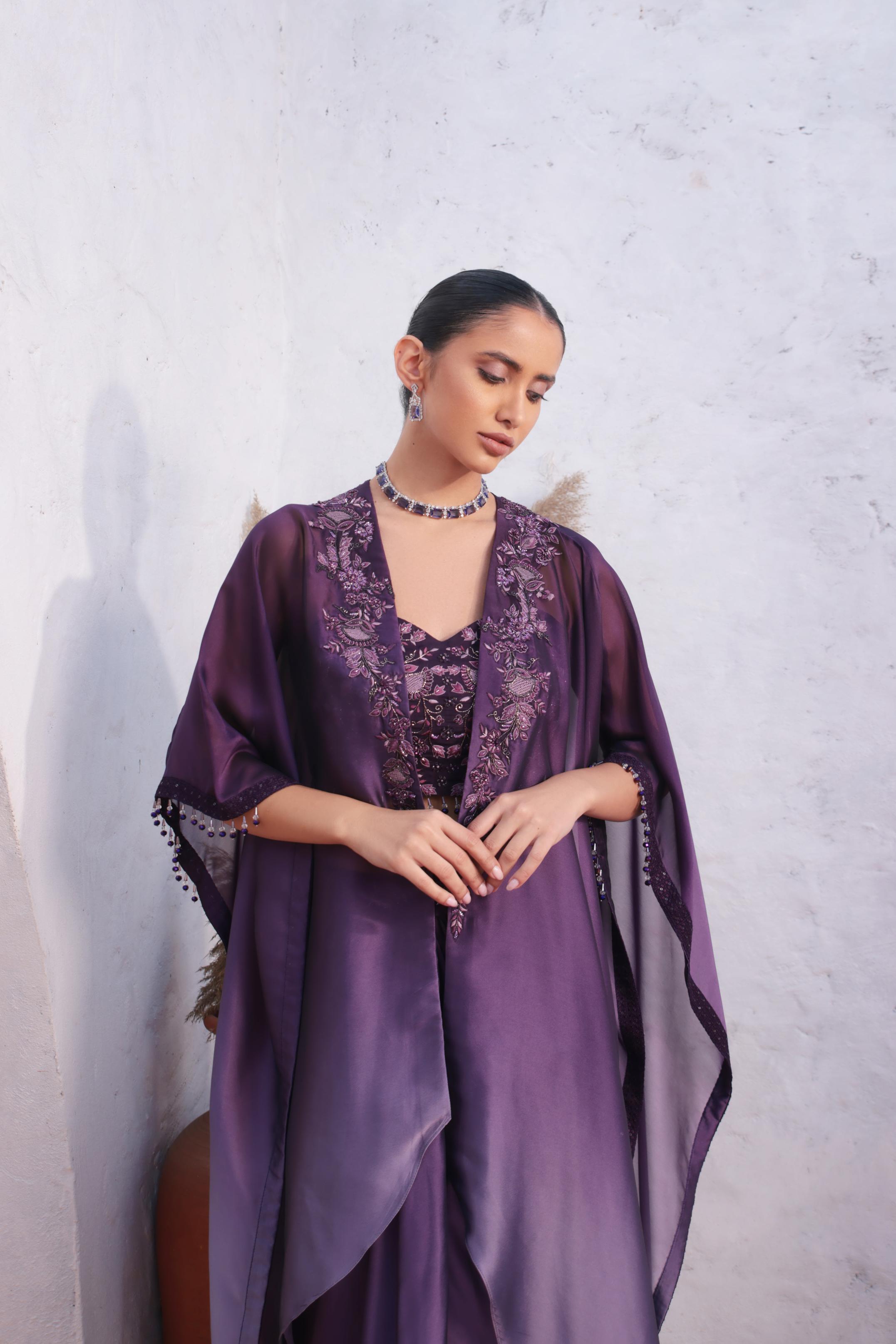 Purple Era Ombre-Dyed Premium Silk Cape Set