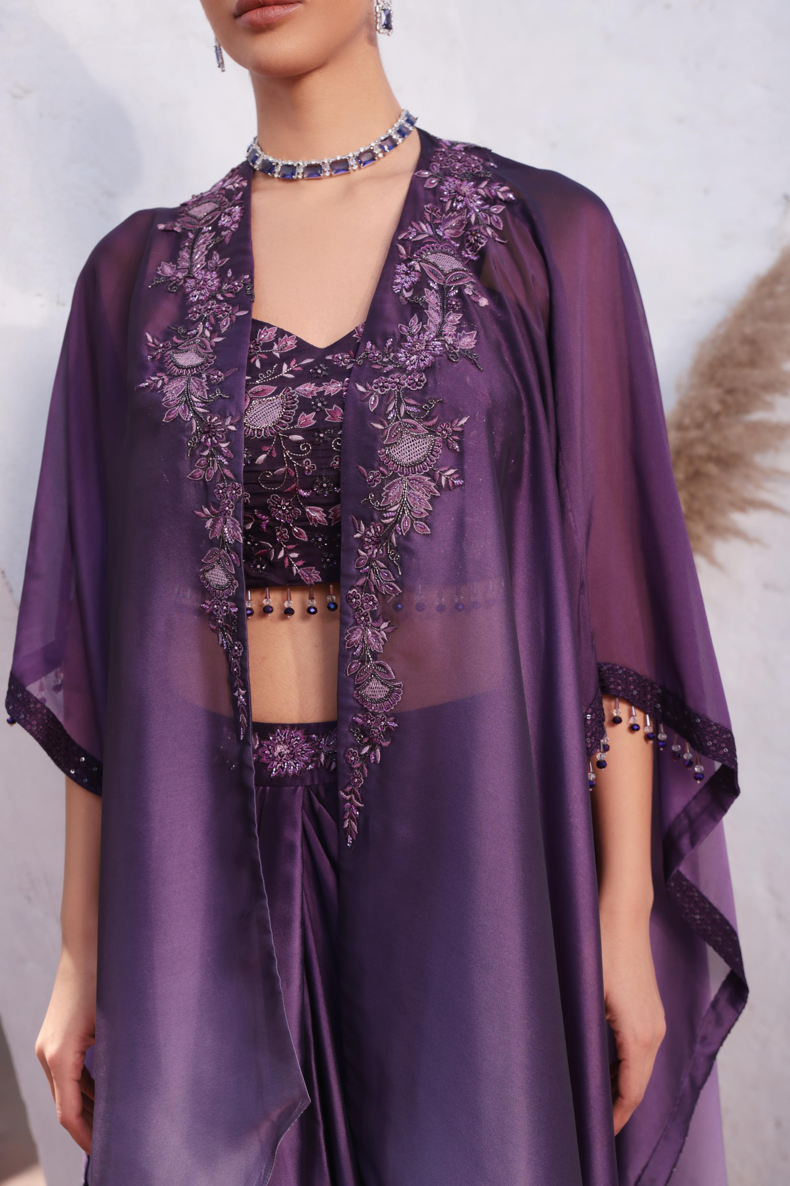 Purple Era Ombre-Dyed Premium Silk Cape Set