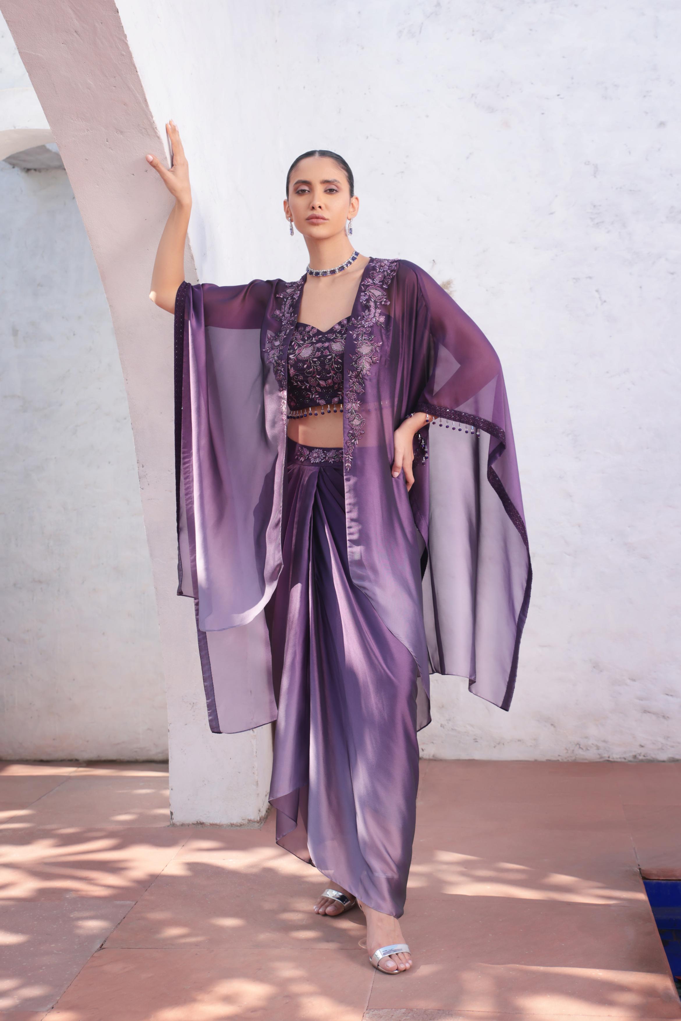 Purple Era Ombre-Dyed Premium Silk Cape Set