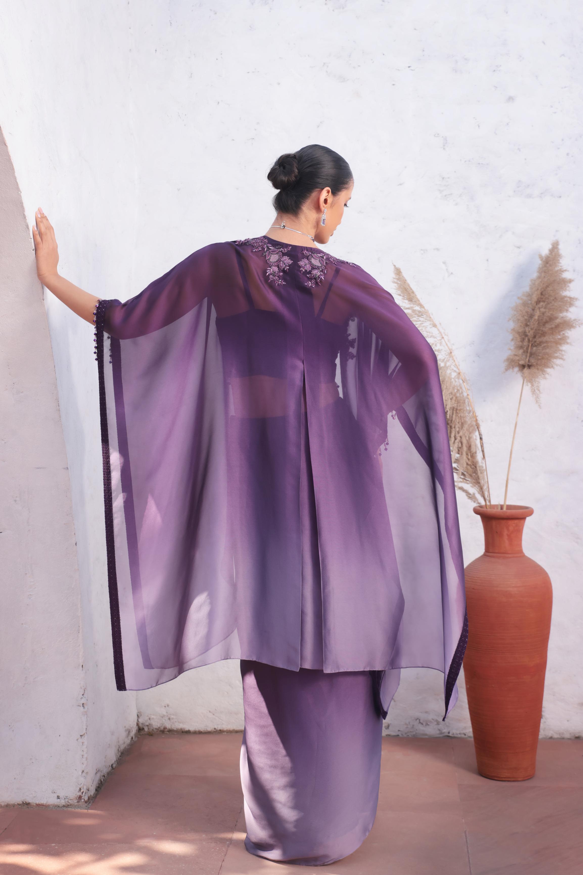 Purple Era Ombre-Dyed Premium Silk Cape Set