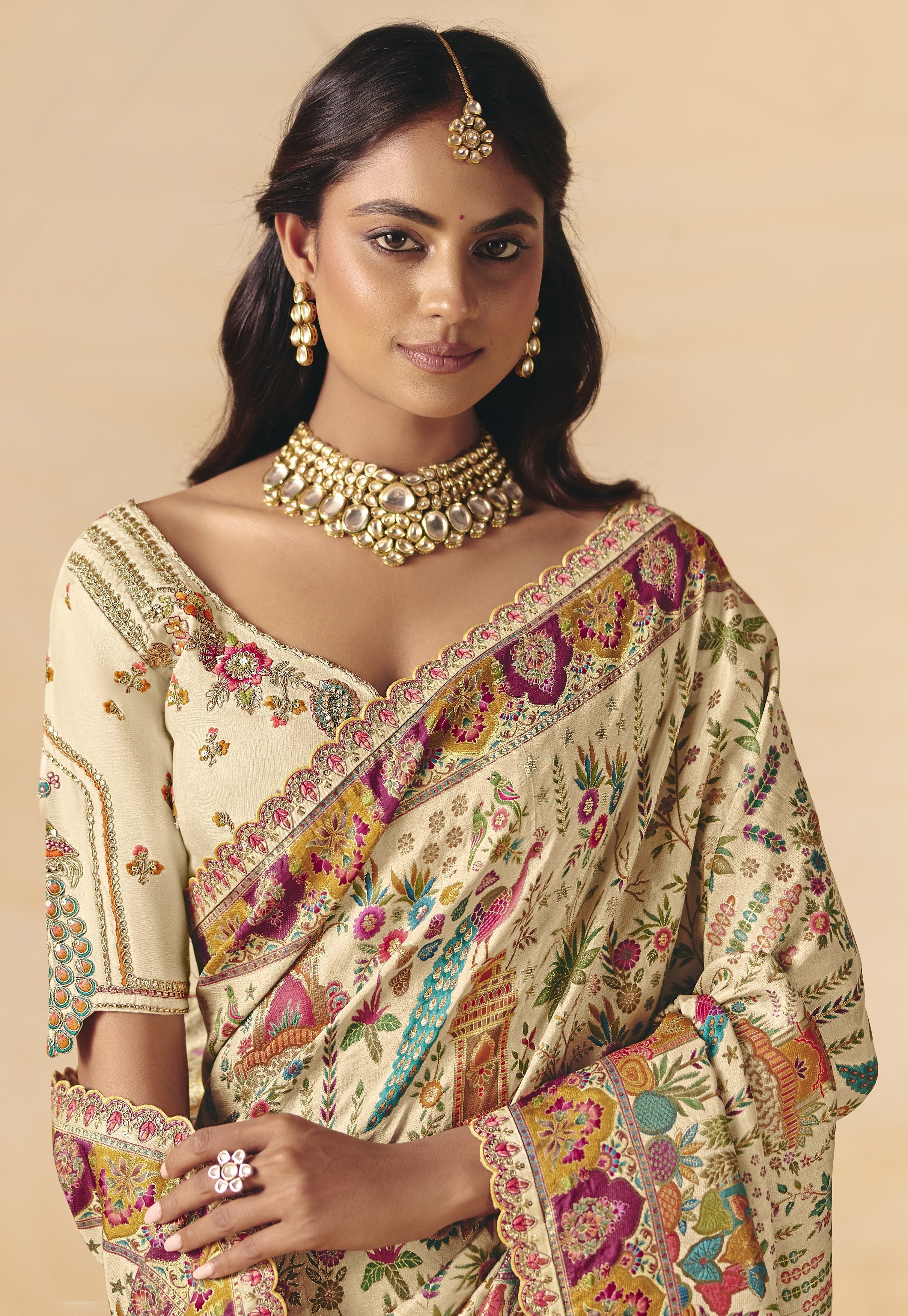 Bare Ivory Embellished Dola Silk Saree