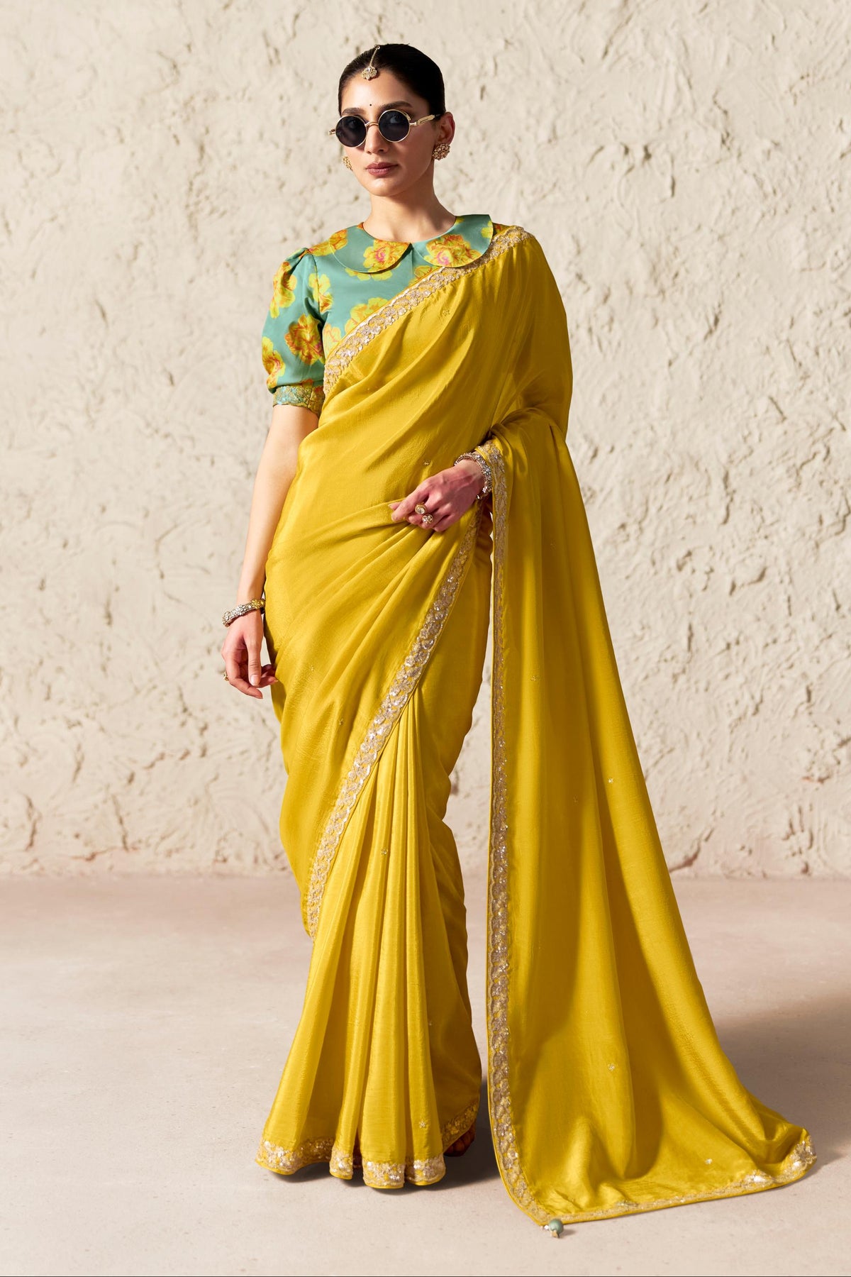 Bright Sunshine Embellished Tissue Silk Saree