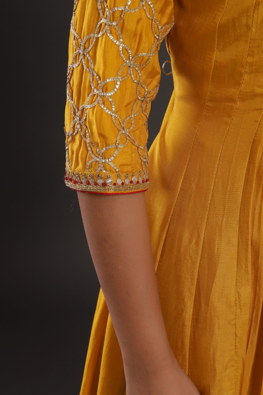 Mustard Chanderi Silk Kalidar Kurta With Embroidery