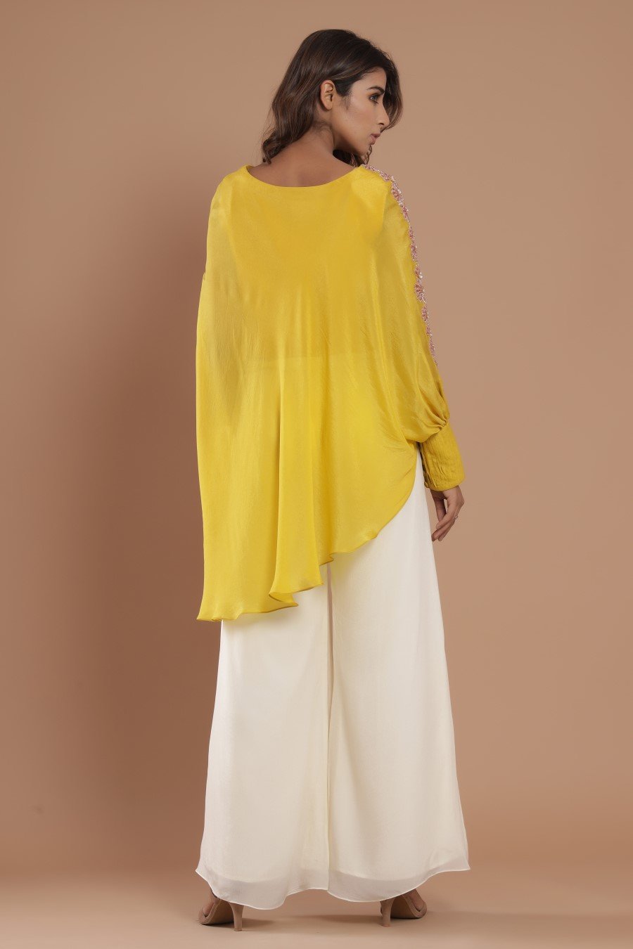 Georgette Crepe Golden Yellow Embroidery Kurta With Flair Pant