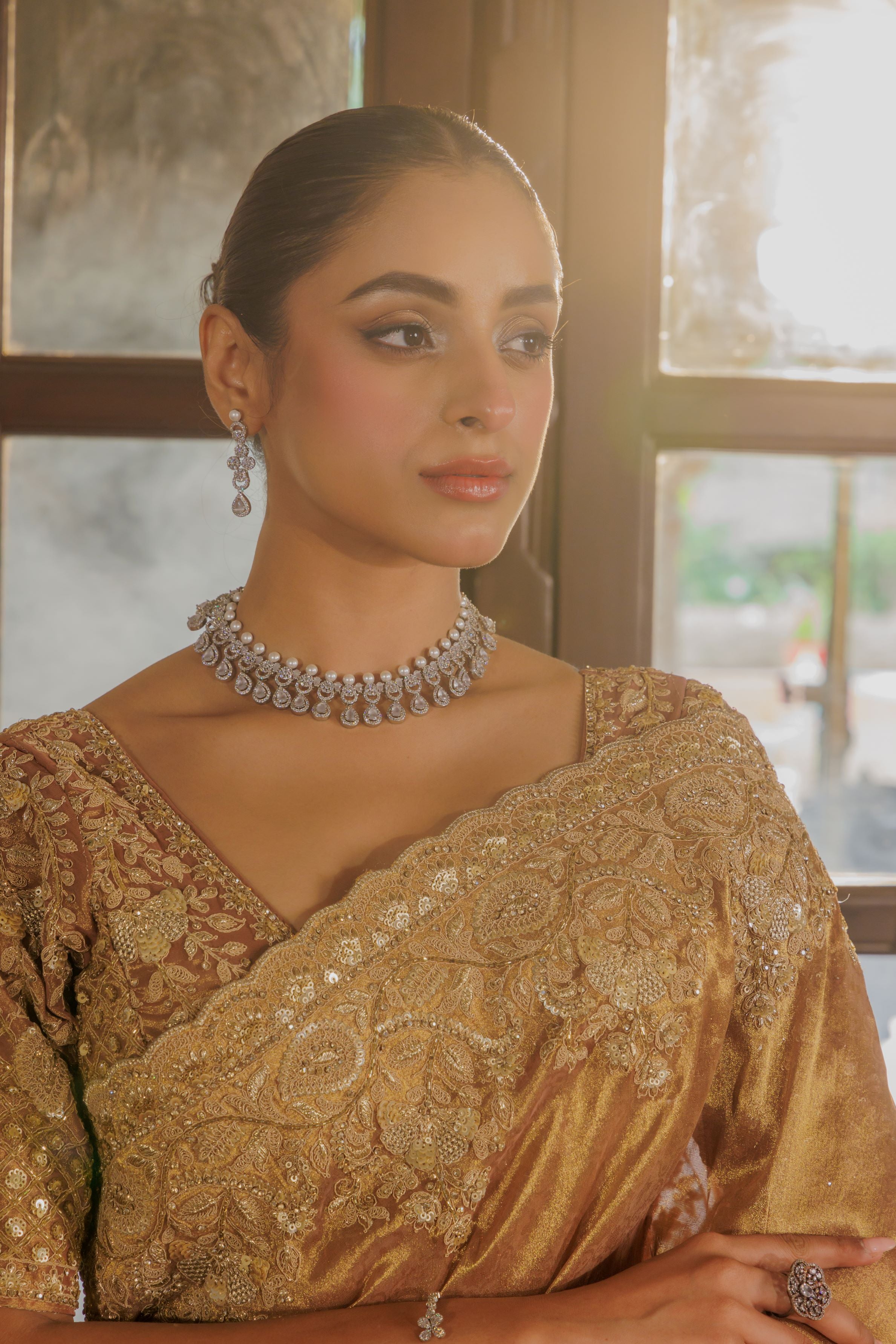 Antique Gold Embroidered Kanjivaram Silk Saree
