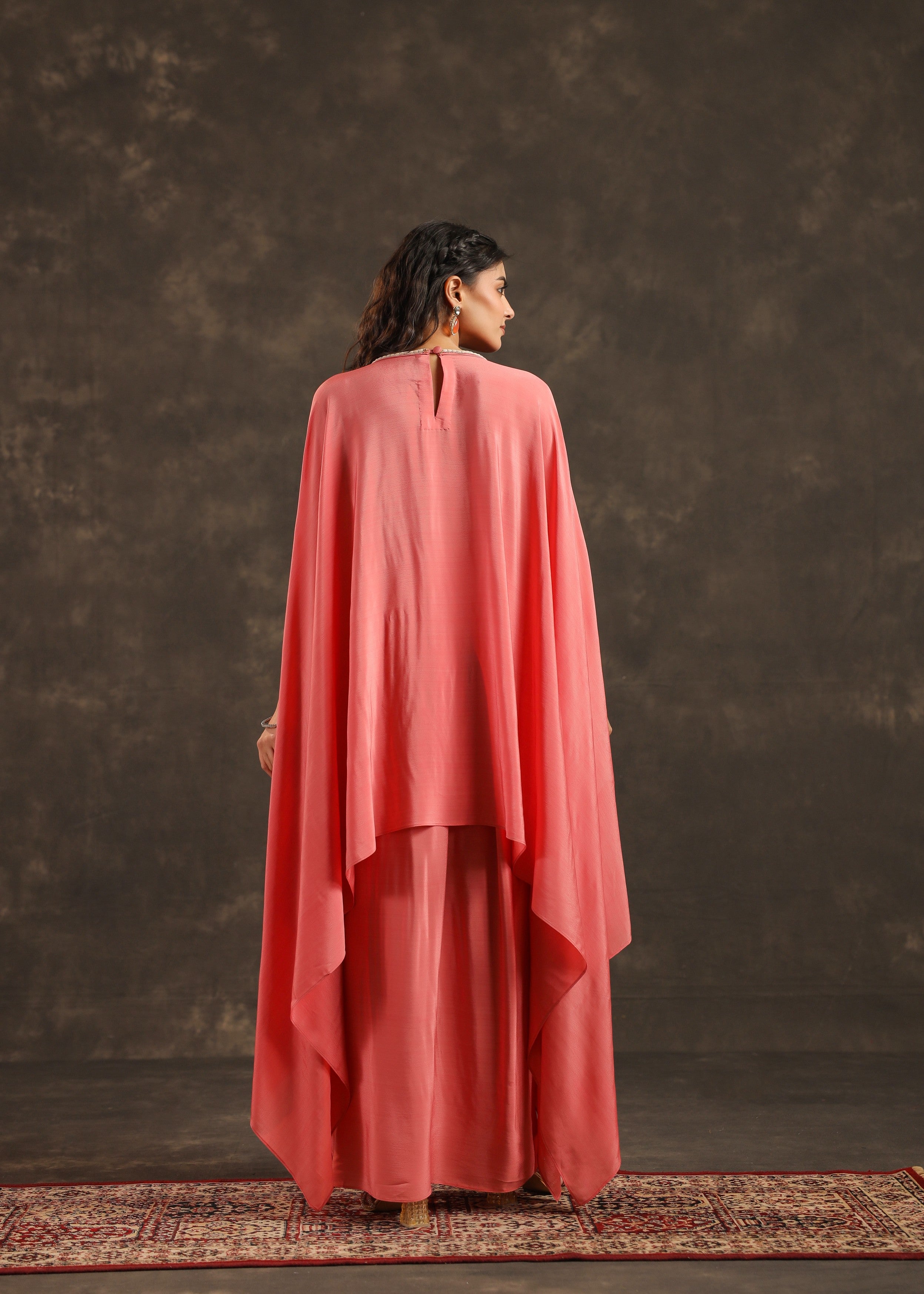 Blush Embellished Crepe Silk Kaftan Set