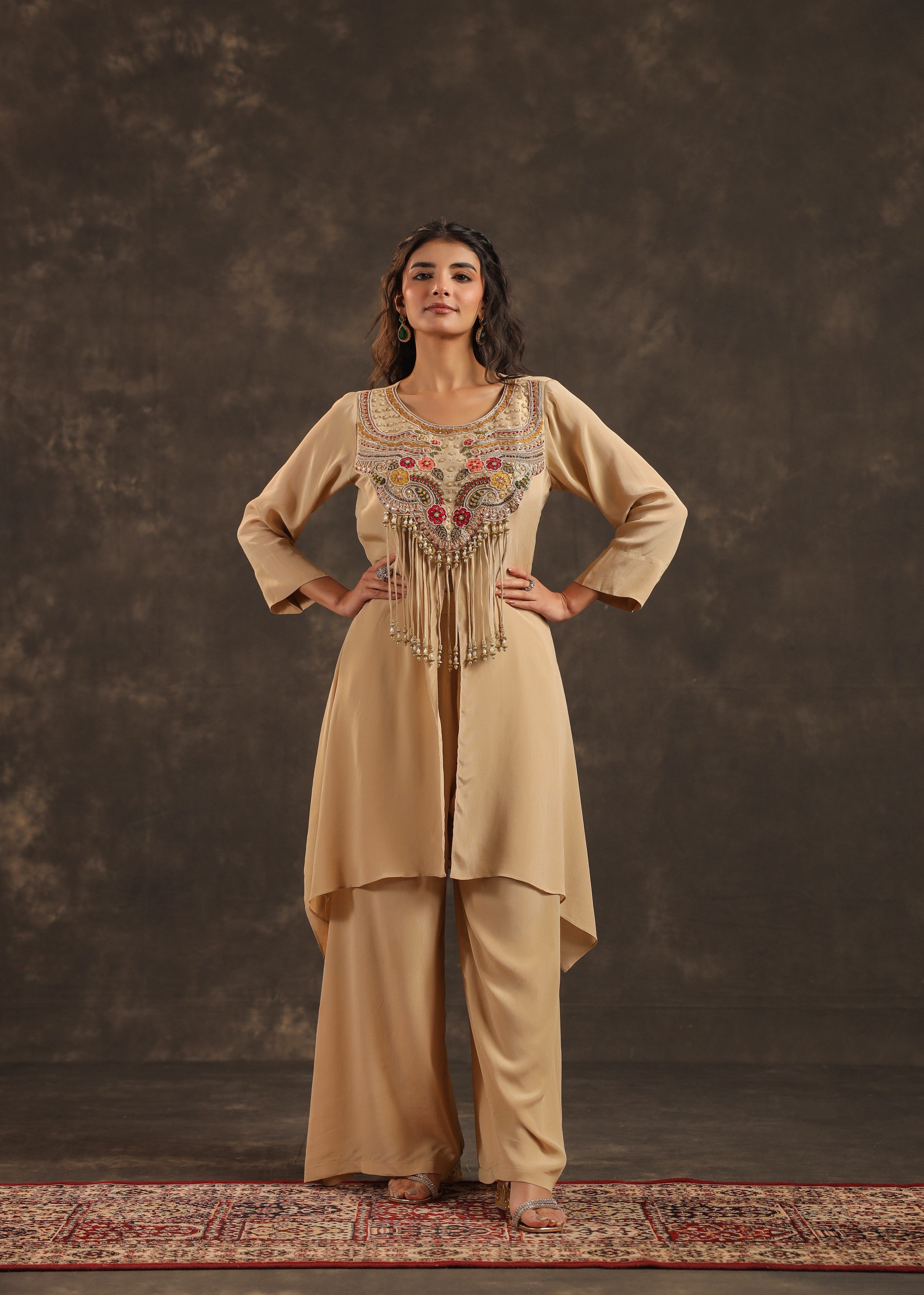 Desert Bloom Embellished Crepe Silk Palazzo Set