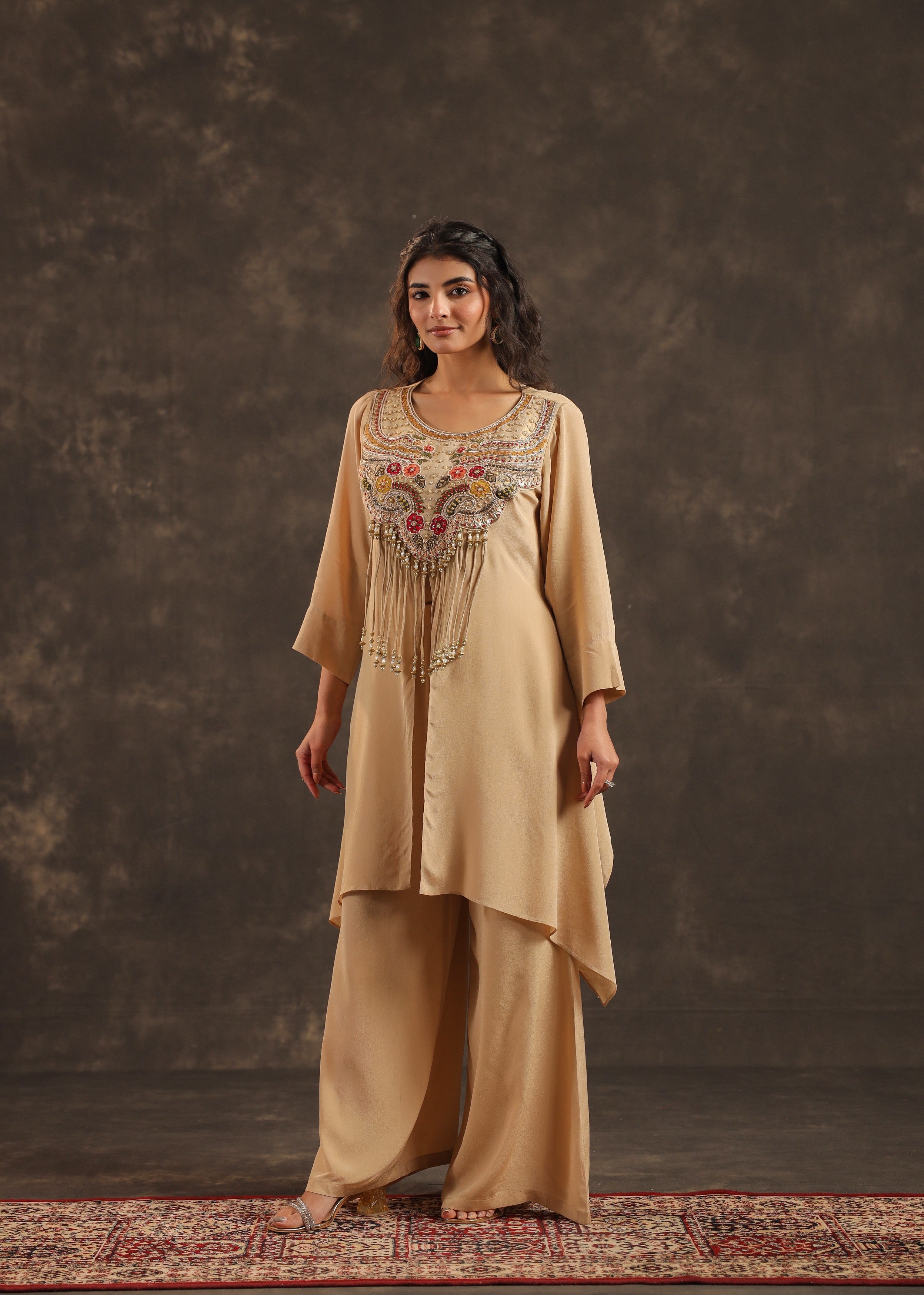 Desert Bloom Embellished Crepe Silk Palazzo Set