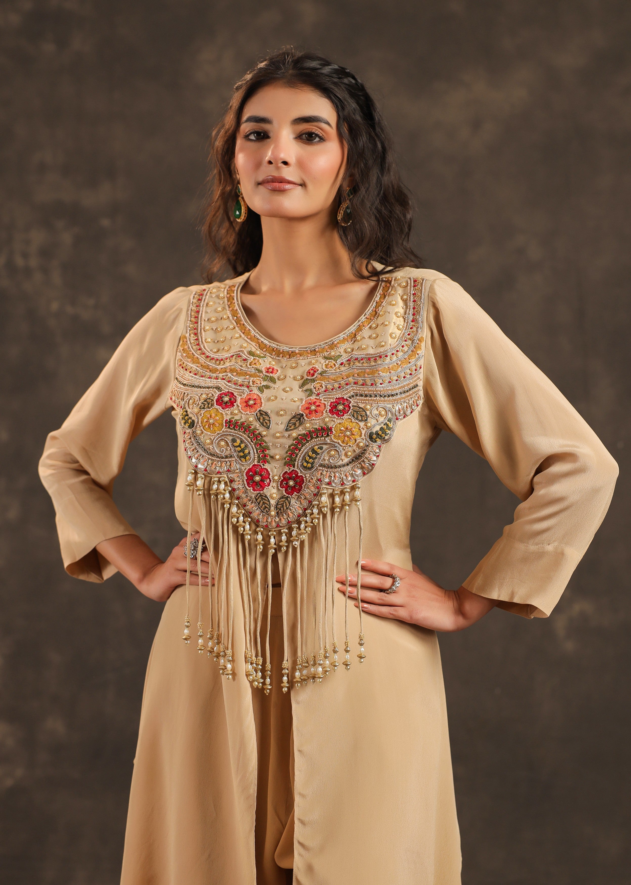 Desert Bloom Embellished Crepe Silk Palazzo Set