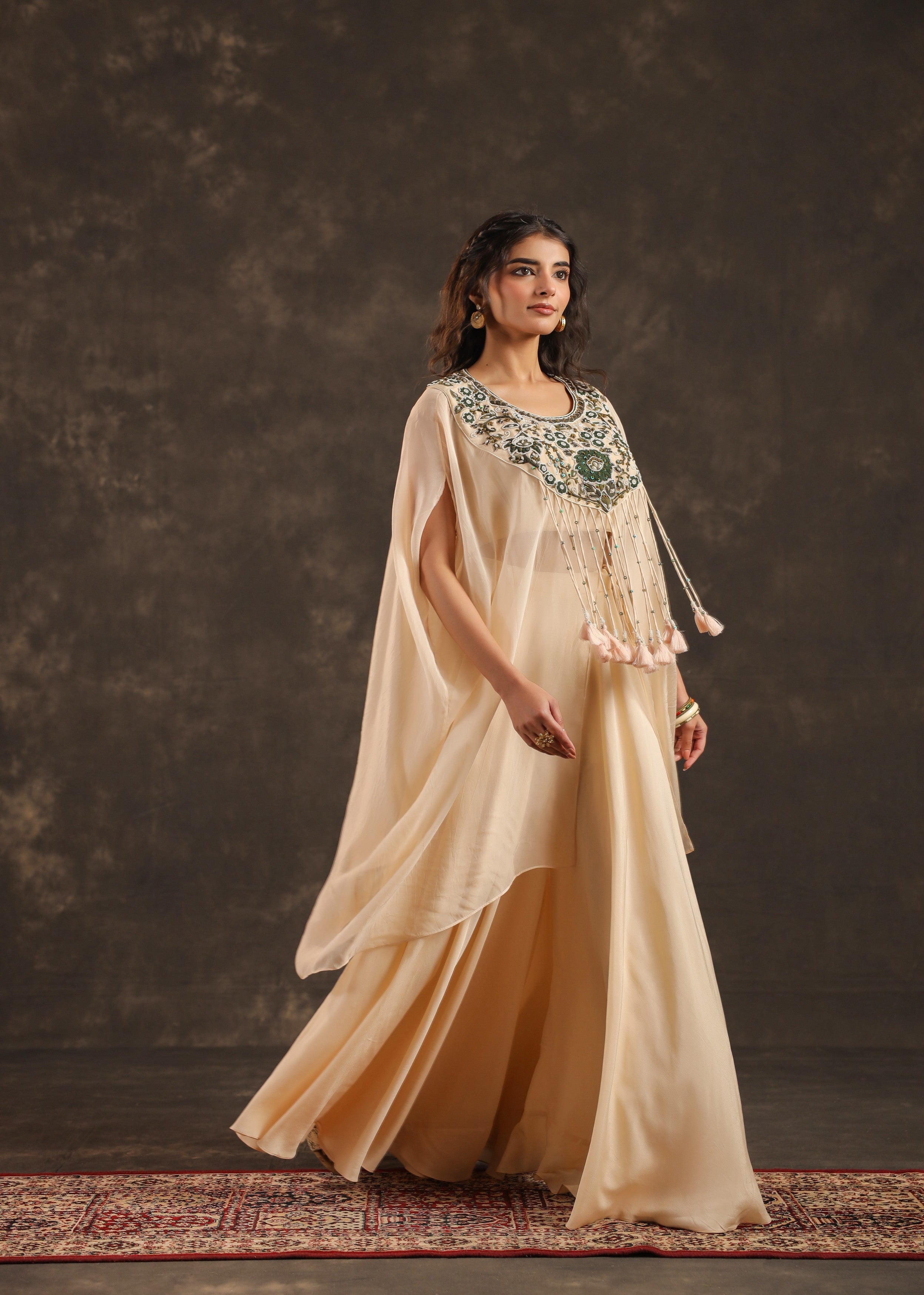 Ivory Allure Embellished Organza Silk Palazzo Set