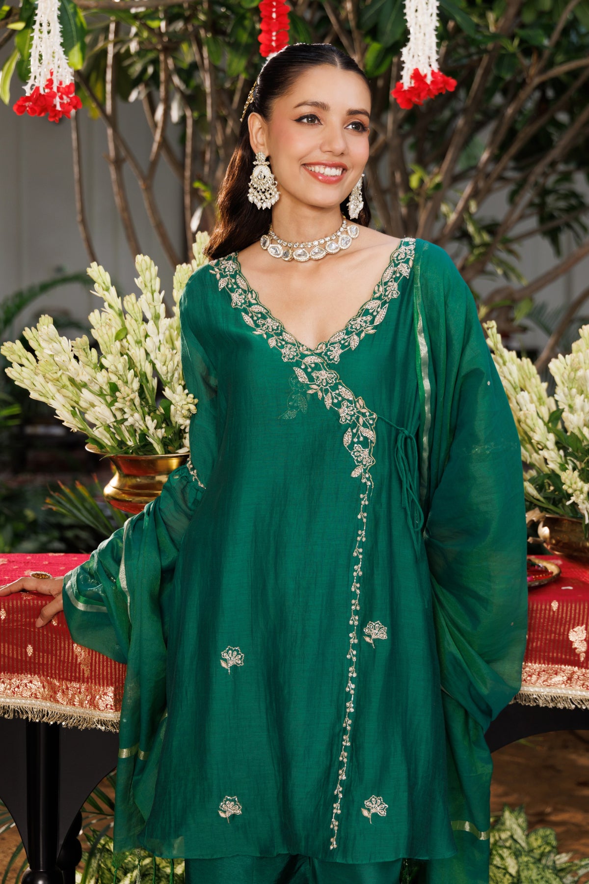 Emerald Green Embellished Chanderi Silk Palazzo Set