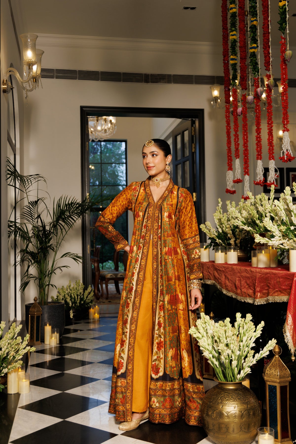 Marigold Mustard Embellished Raw Silk Palazzo Set