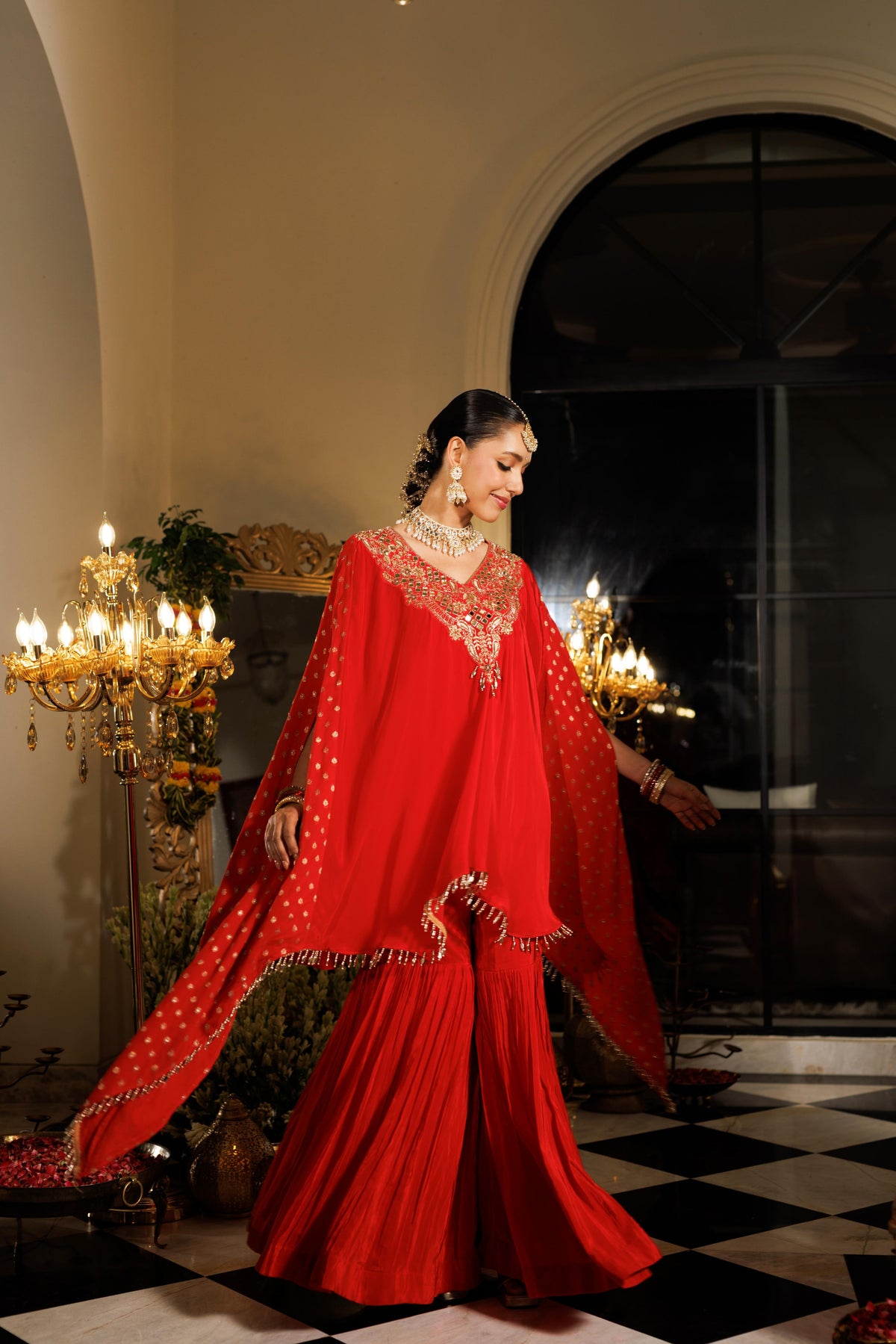 Vibrant Rasperry Embellished Crepe Silk Sharara Set