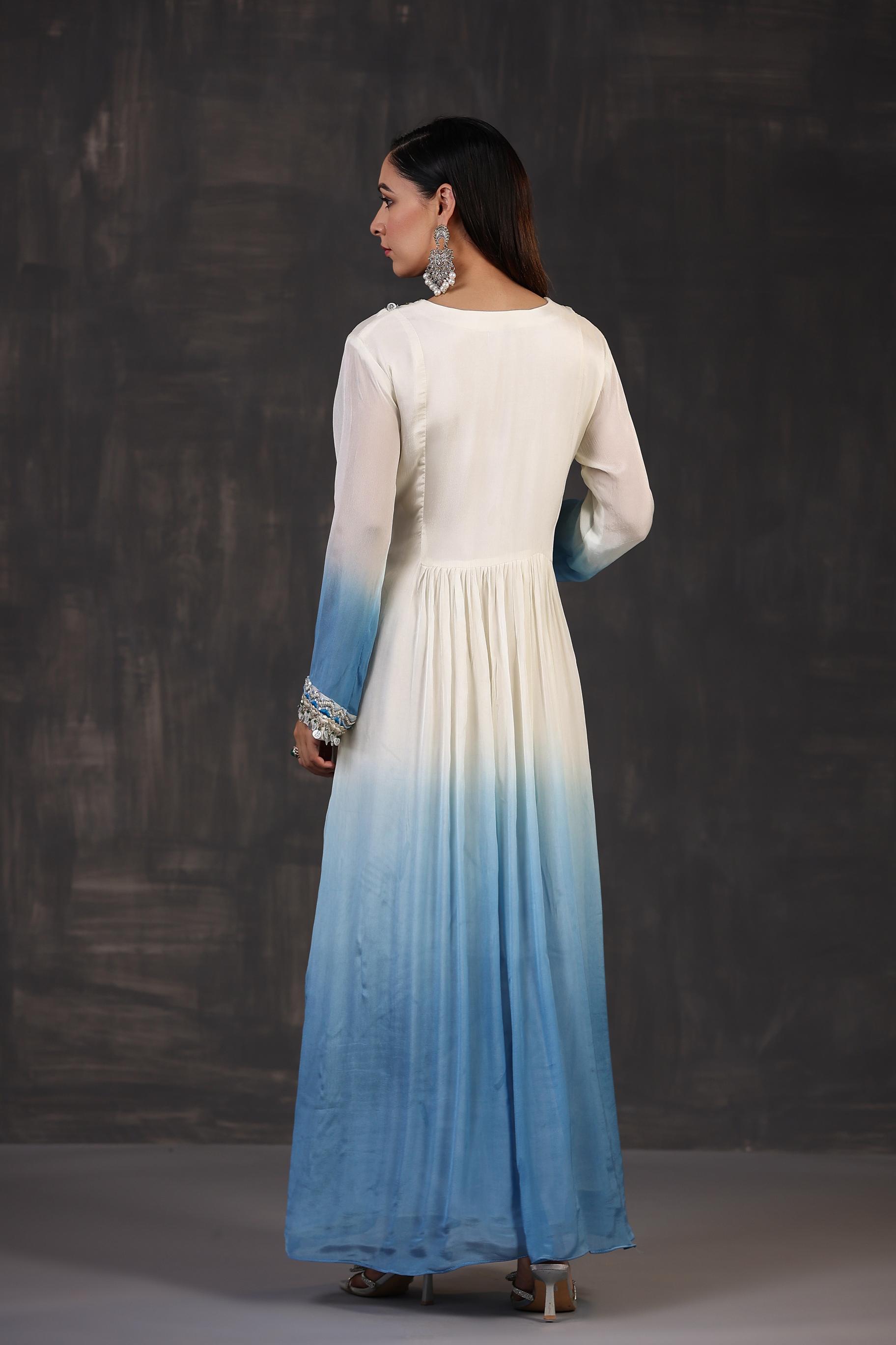 Ivory Ombre-Dyed Premium Chinon Silk Gown