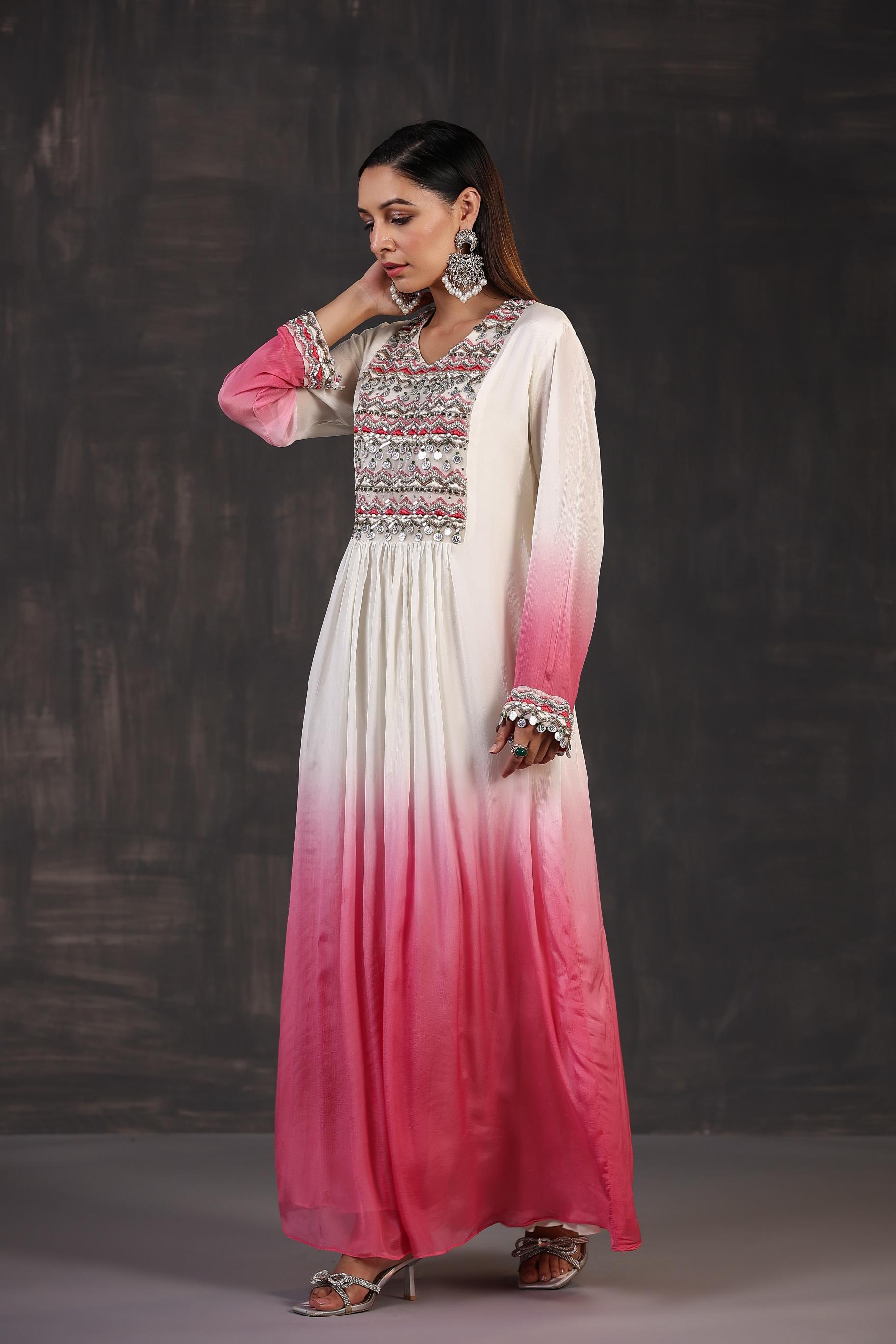 Ivory Ombre-Dyed Pink Premium Chinon Silk Gown