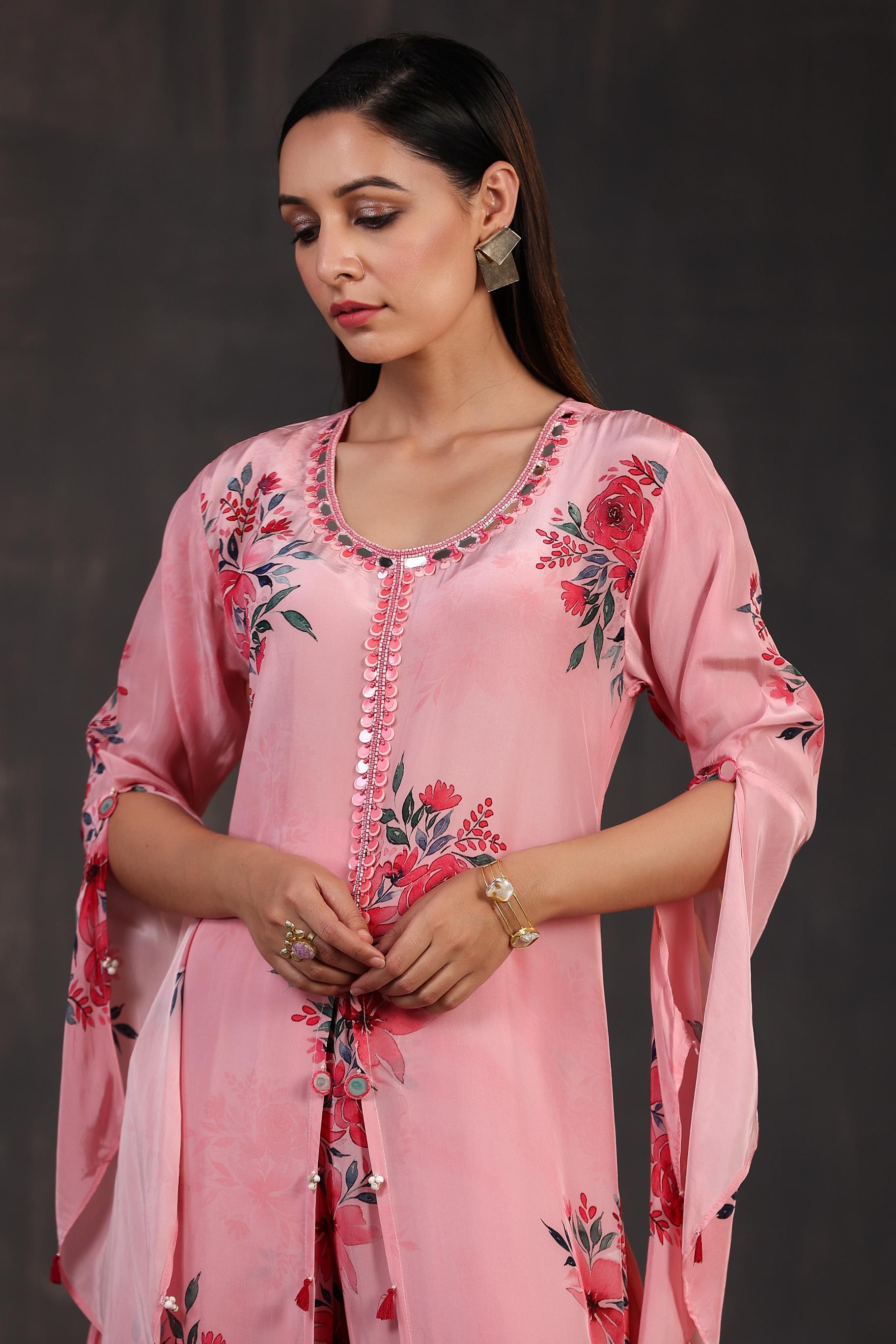 Light Pink Digital Printed Habutai Silk Co-Ord Set