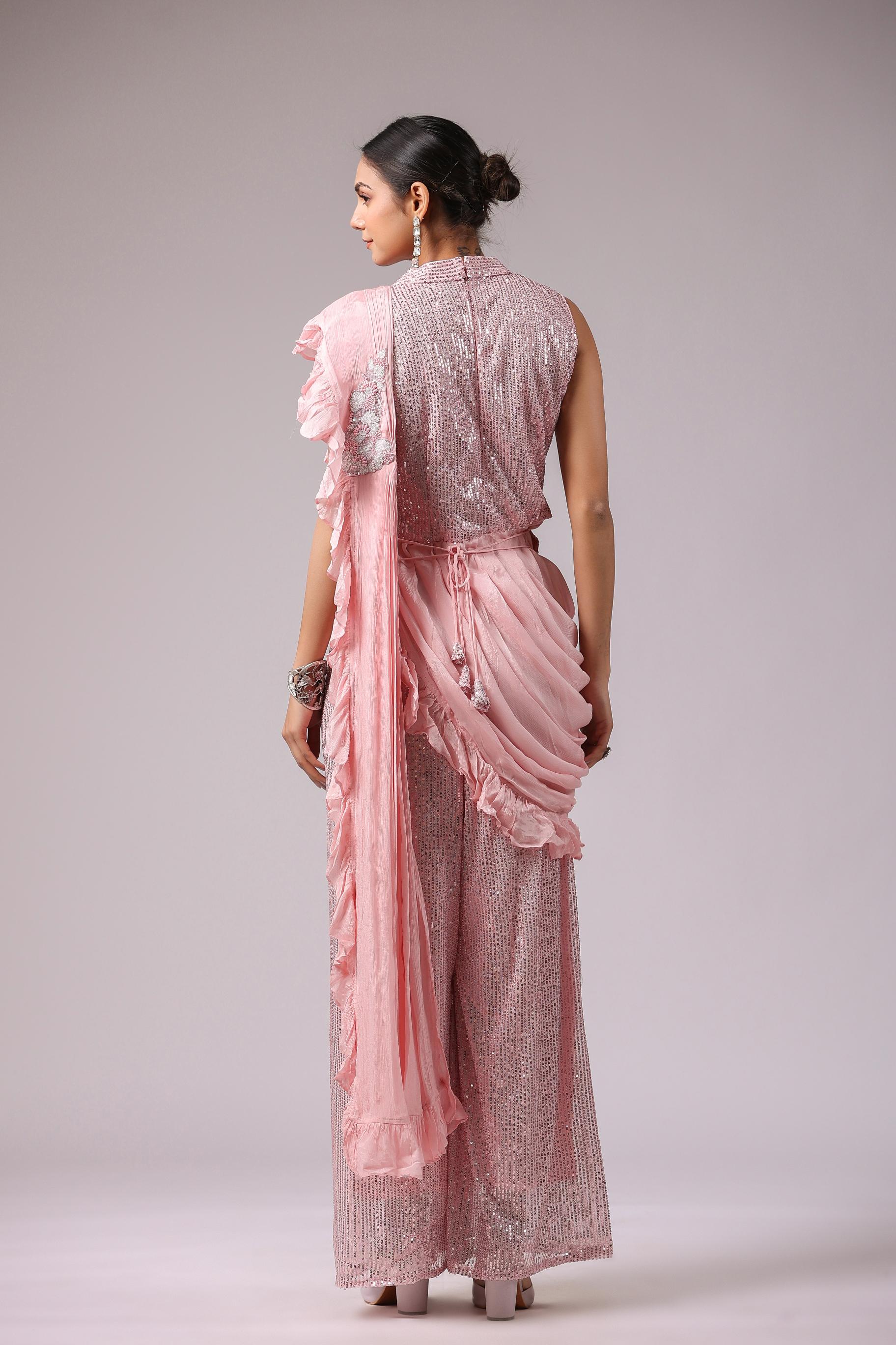 Soft Pink Embellished Premium Net Tunic & Palazzo Set
