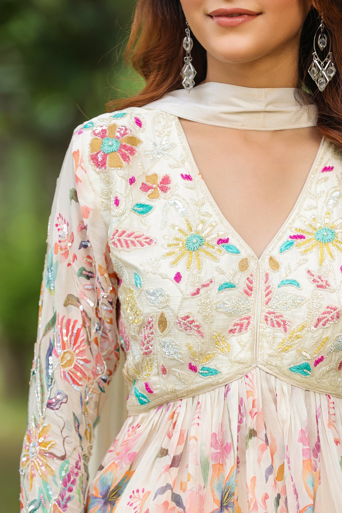Ivory Floral Embellished Peplum Lehenga Set