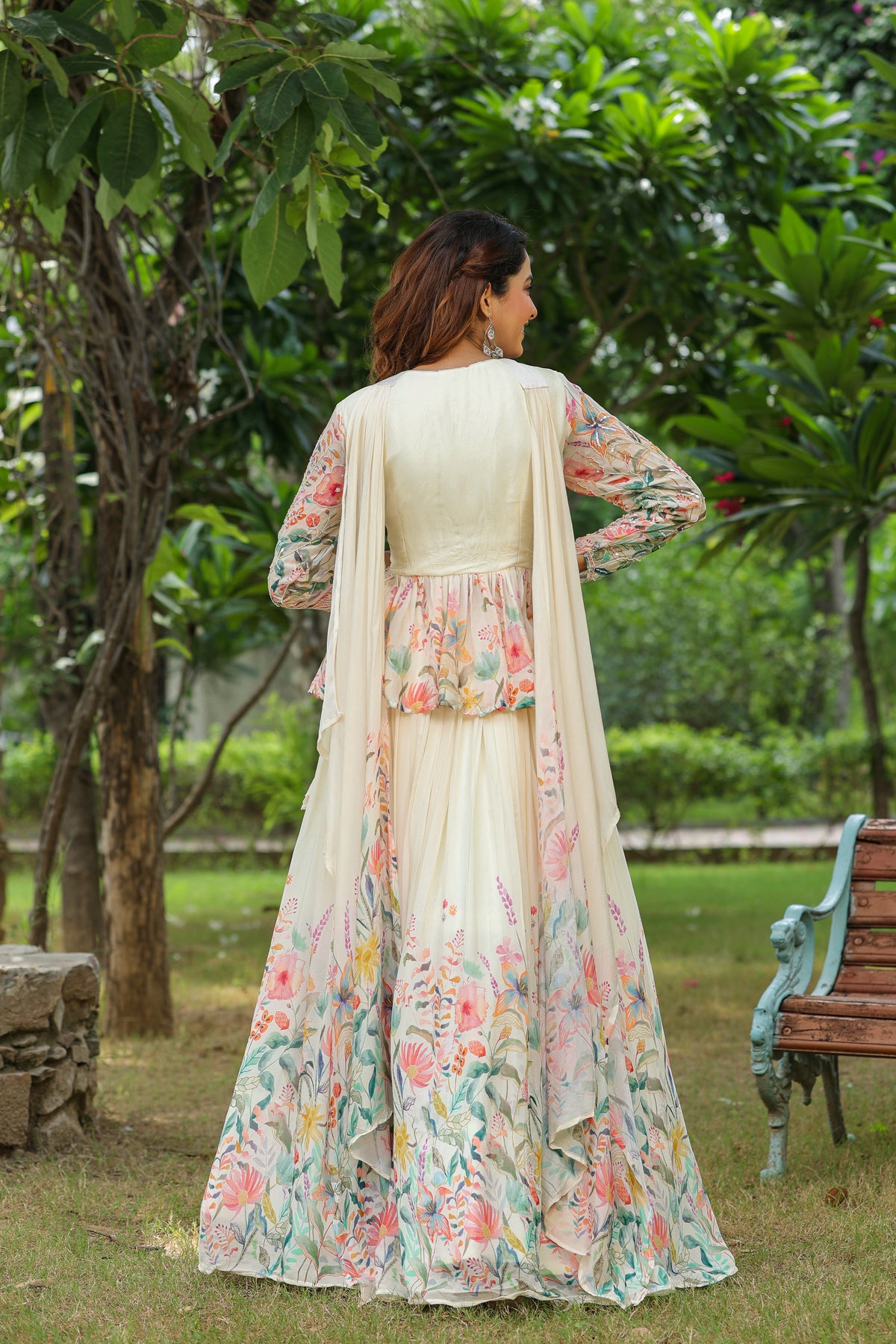 Ivory Floral Embellished Peplum Lehenga Set