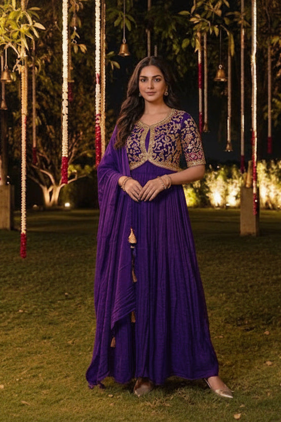 Deep Orchid Purple Embellished Georgette Silk Anarkali Set