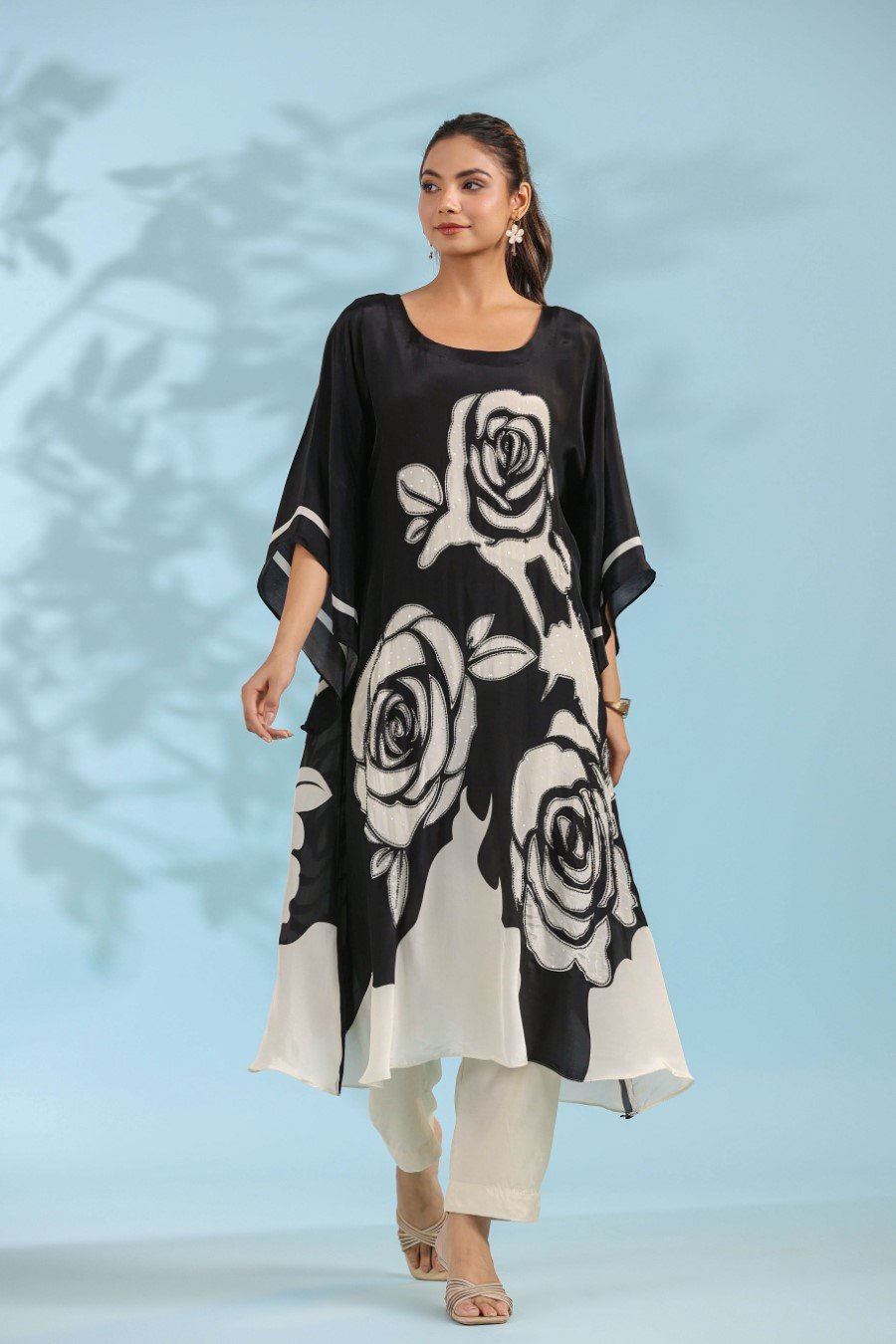 Black Rose Floral Printed Kurta with Pants